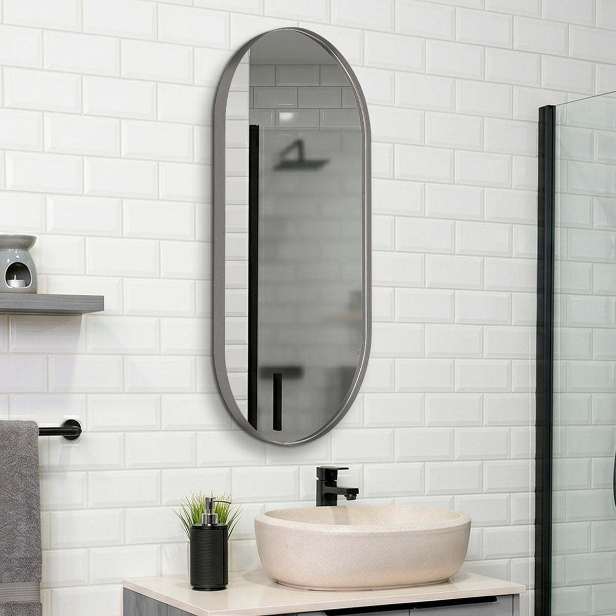 Espejo de Pared Rainbow Gris Grafito 50x100cm Ovalado con Marco En PVC
