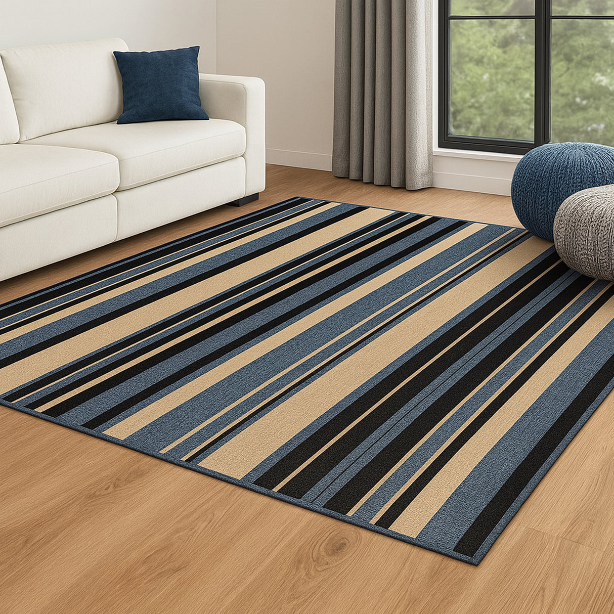 Alfombra Newark Azul 150x200cm Rectangular Suave para Sala De Estar de Lineas