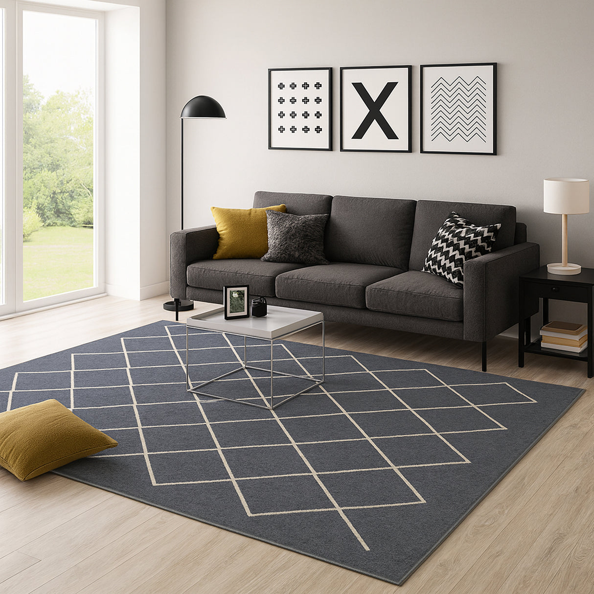Alfombra Maryland Azul Grisaceo 250x200cm Rectangular Suave para Sala De Estar de Rombos
