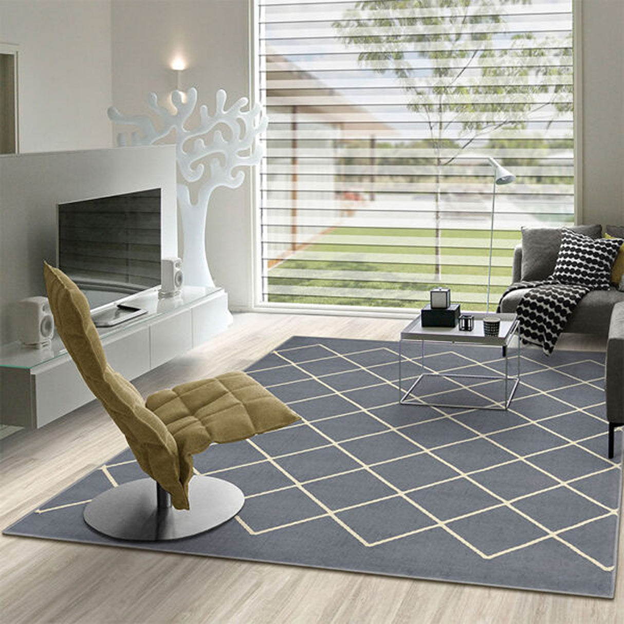 Alfombra Maryland Azul Grisaceo 250x200cm Rectangular Suave para Sala De Estar de Rombos