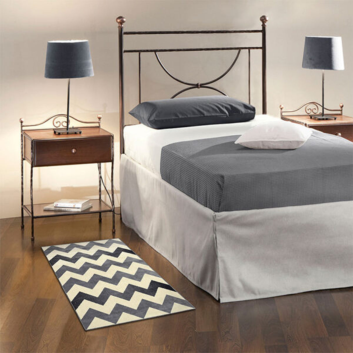 Alfombra Maryland Beige y Gris 100x50cm Rectangular Suave para Dormitorio de Zig Zag
