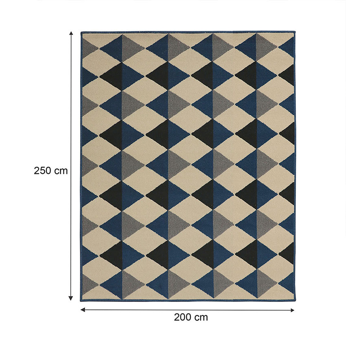 Alfombra Oregon Azul y Negro 250x200cm Rectangular Suave para Dormitorio de Rombos