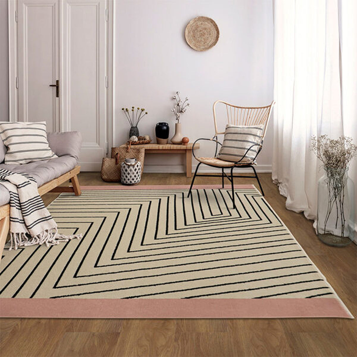Alfombra Oregon Beige y Negro Germany 200x150cm Rectangular Suave para Dormitorio de Lineas