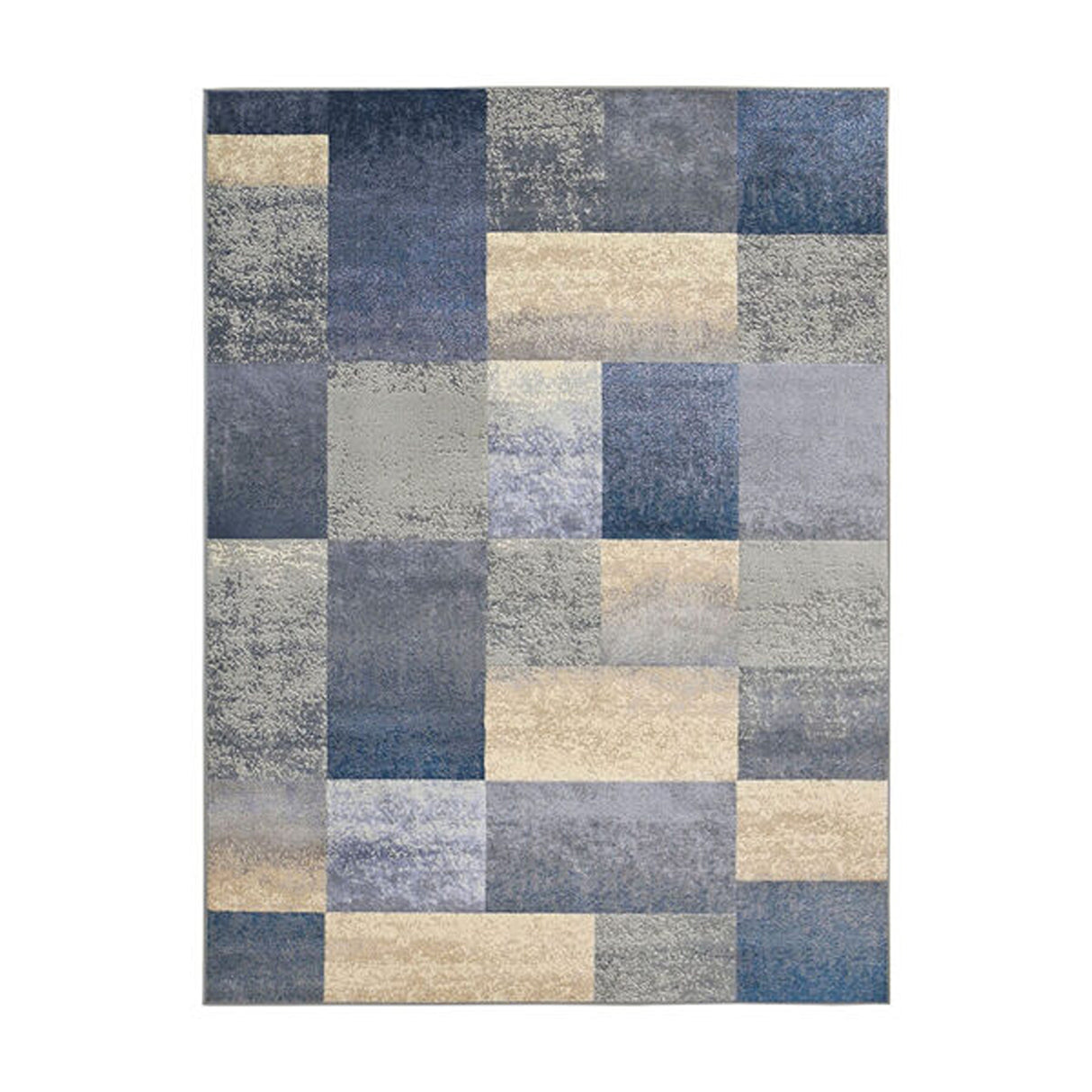 Alfombra Florida Azul y Beige 200x150cm Rectangular Suave para Dormitorio de Cuadros Y Rectangulos