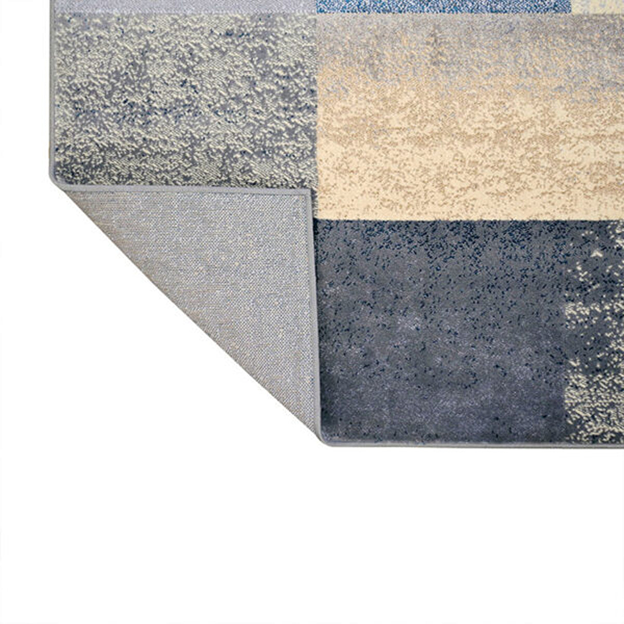 Alfombra Florida Azul y Beige 200x150cm Rectangular Suave para Dormitorio de Cuadros Y Rectangulos