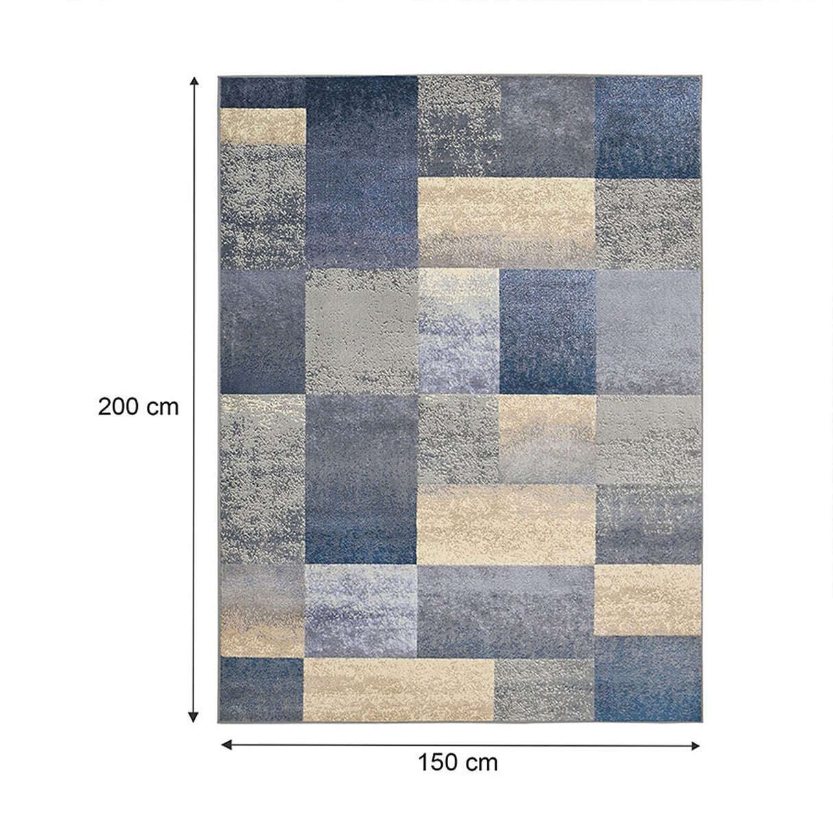 Alfombra Florida Azul y Beige 200x150cm Rectangular Suave para Dormitorio de Cuadros Y Rectangulos