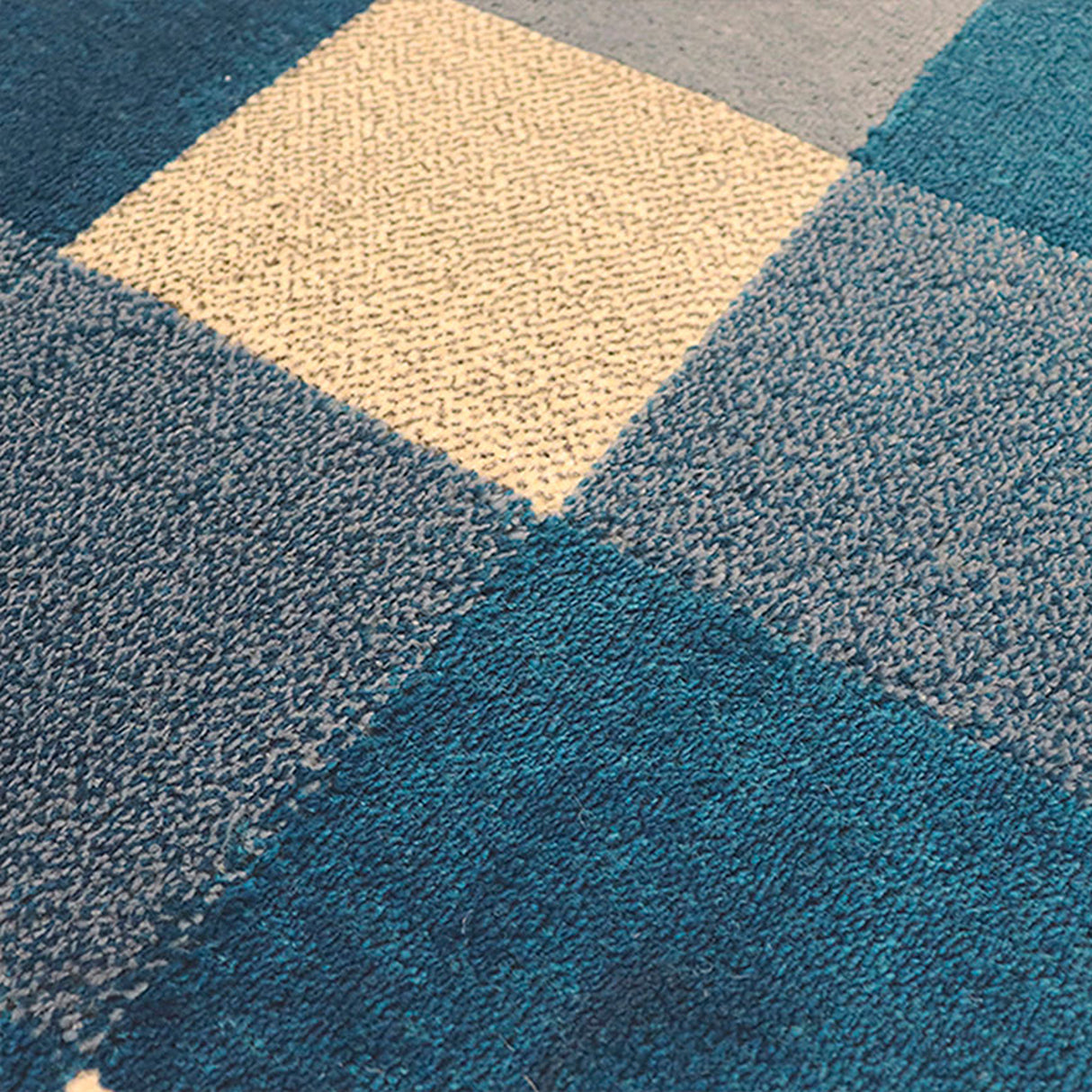 Alfombra Florida Azul Oscuro y Beige 200x150cm Rectangular Suave para Sala De Estar de Cuadros Y Rectangulos