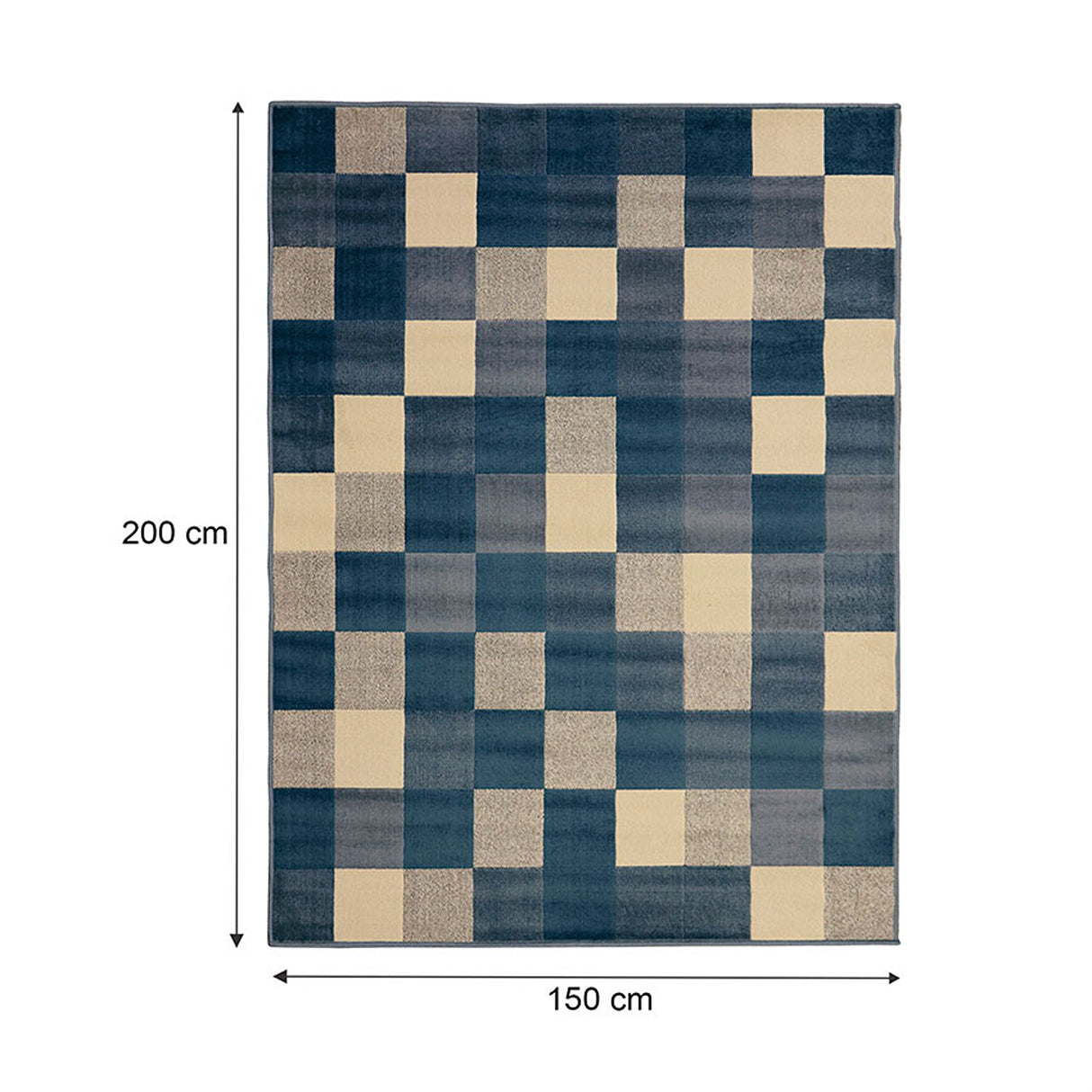 Alfombra Florida Azul Oscuro y Beige 200x150cm Rectangular Suave para Sala De Estar de Cuadros Y Rectangulos