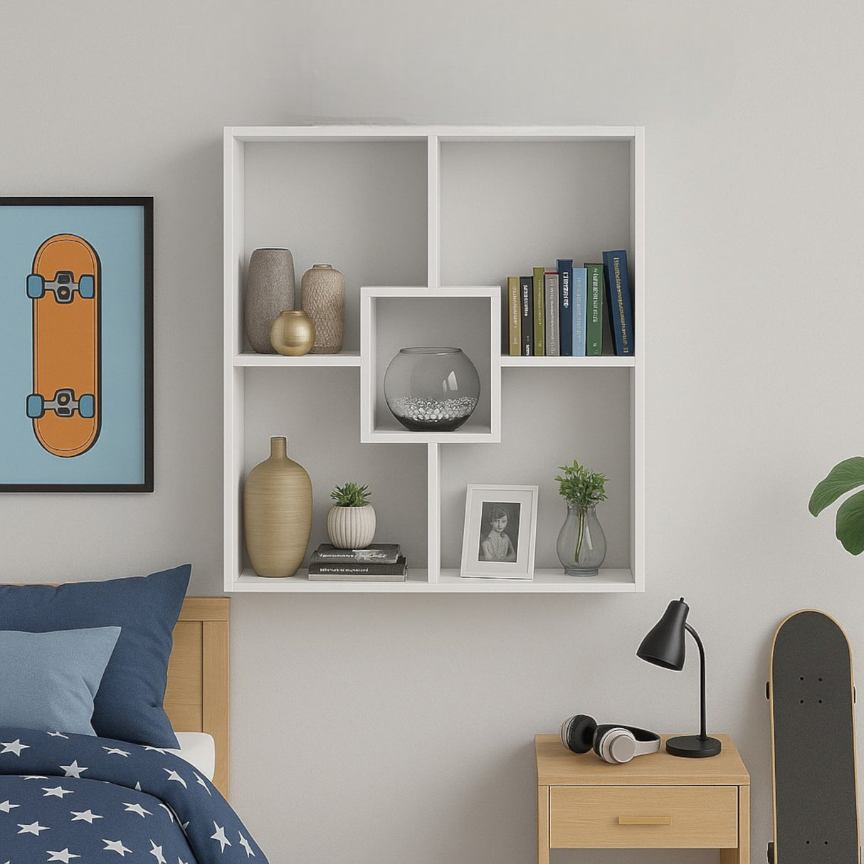 Estante Gracia Blanco 90x90cm con Cinco Entrepaños