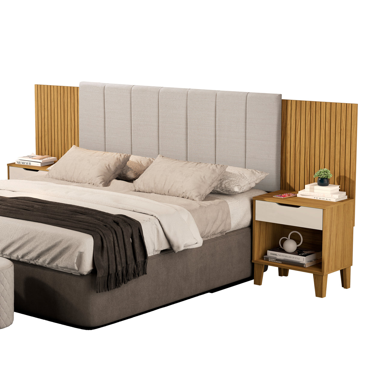 Cabecero Ajustable Elena Almendra y Blanco 257x130cm Para Cama Doble