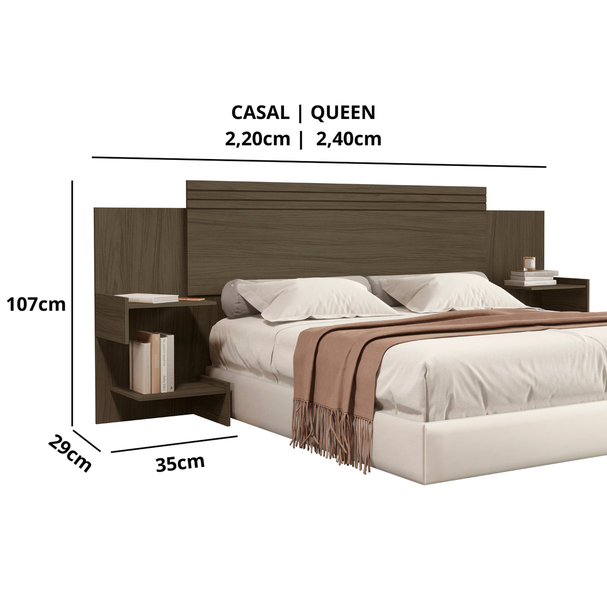 Cabecero Ajustable Aurora Marrón 230x107cm Para Cama Doble