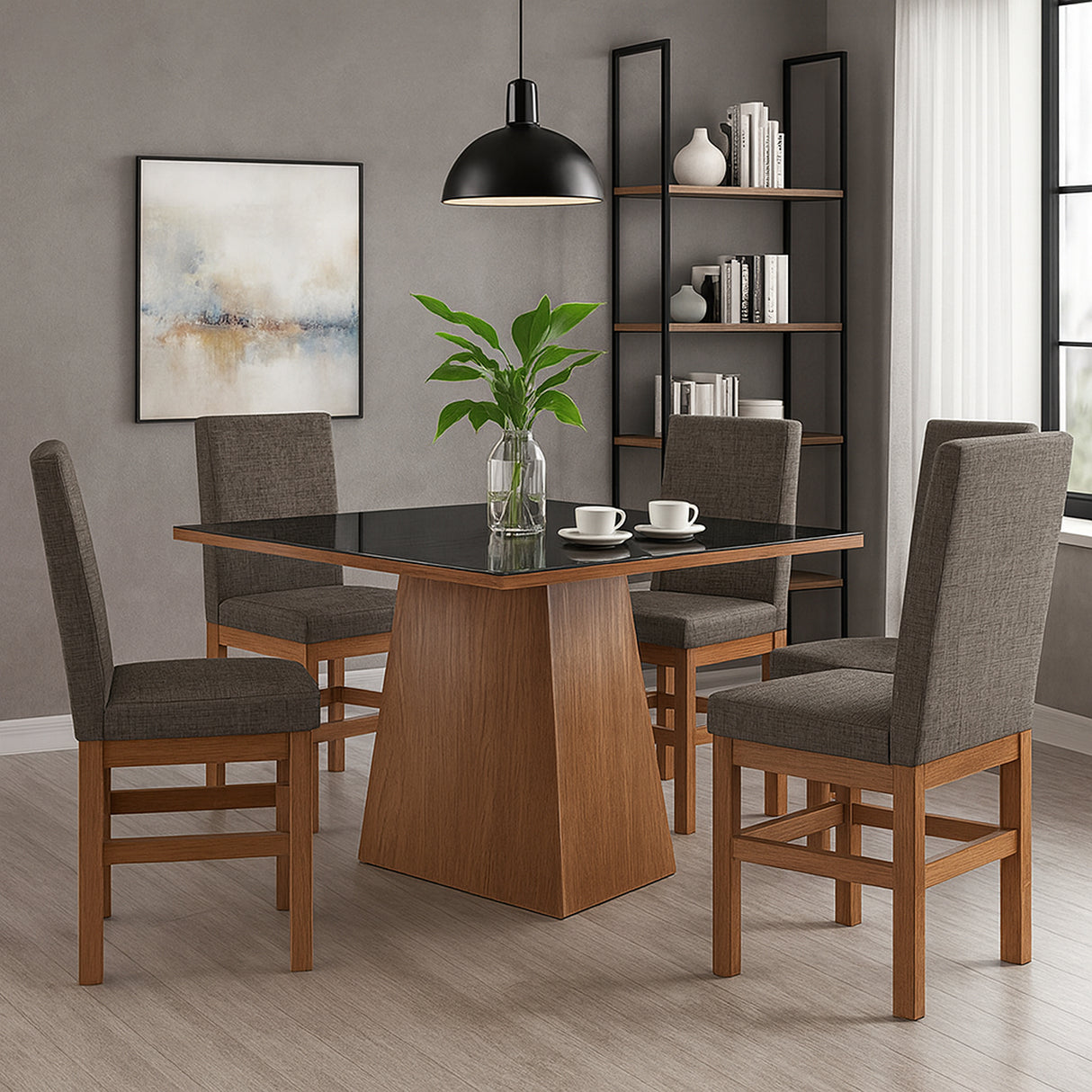 Comedor Toledo Almendra 120x78cm Cuadrado de Cuatro Puestos con Cuatro Sillas