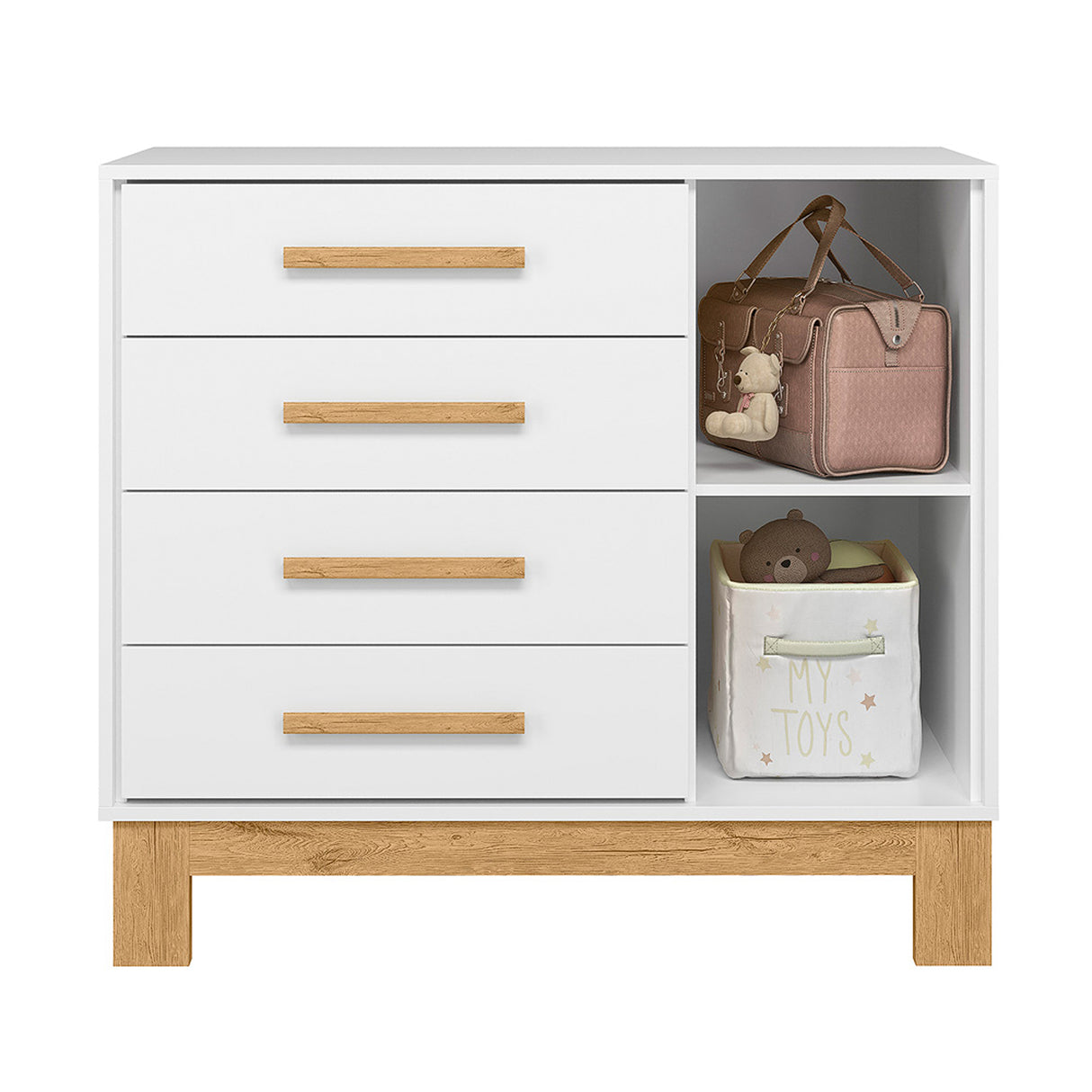 Cómoda Slim Blanco y Almendra 94x84cm de Cuatro Hileras con Cuatro Cajones