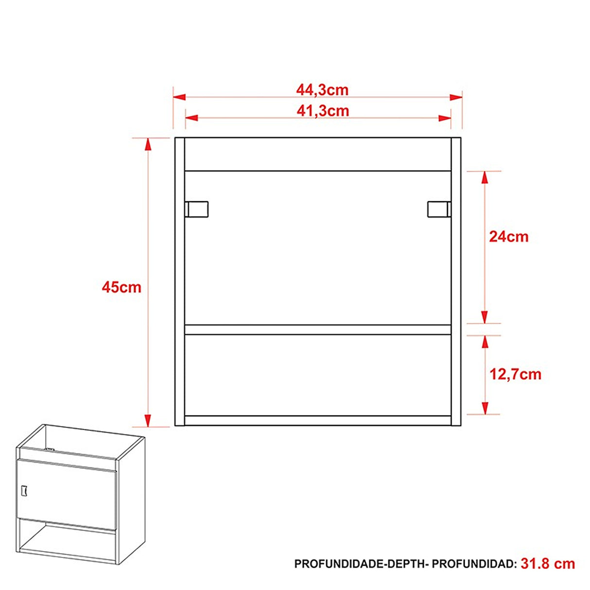 Mueble para Lavamanos Linz Blanco 44.3x45cm Individual Flotante con Lavamanos Integrado
