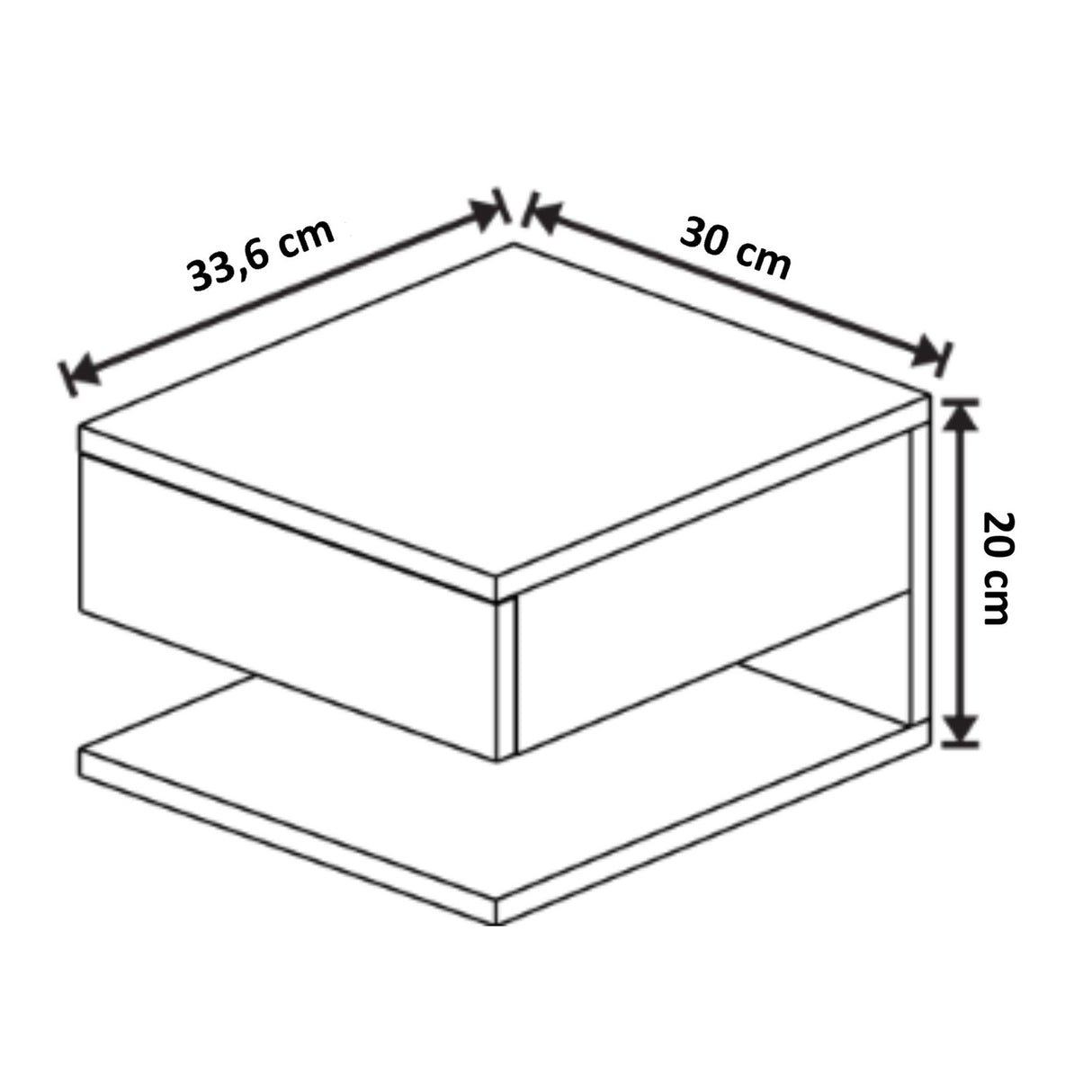 Mesa de noche Flotante Roma Blanco 30x20cm con Un Cajón y con Un Compartimiento