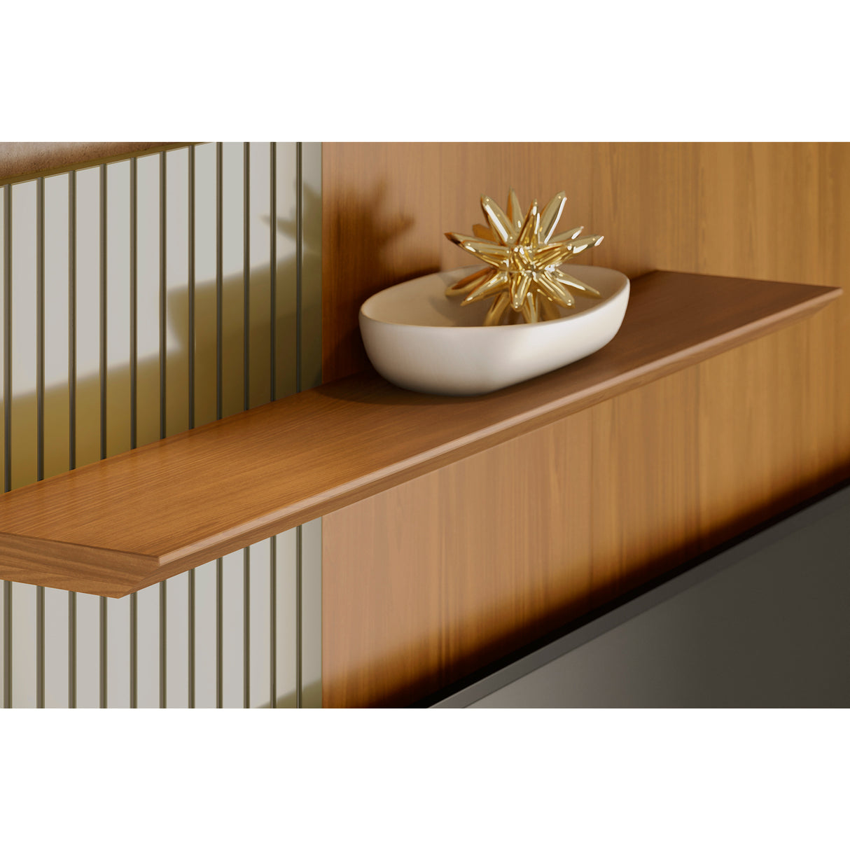 Panel de TV Aura Almendra y Blanco 160.5x162cm para TV Hasta 65" Pulgadas con Dos Compartimientos