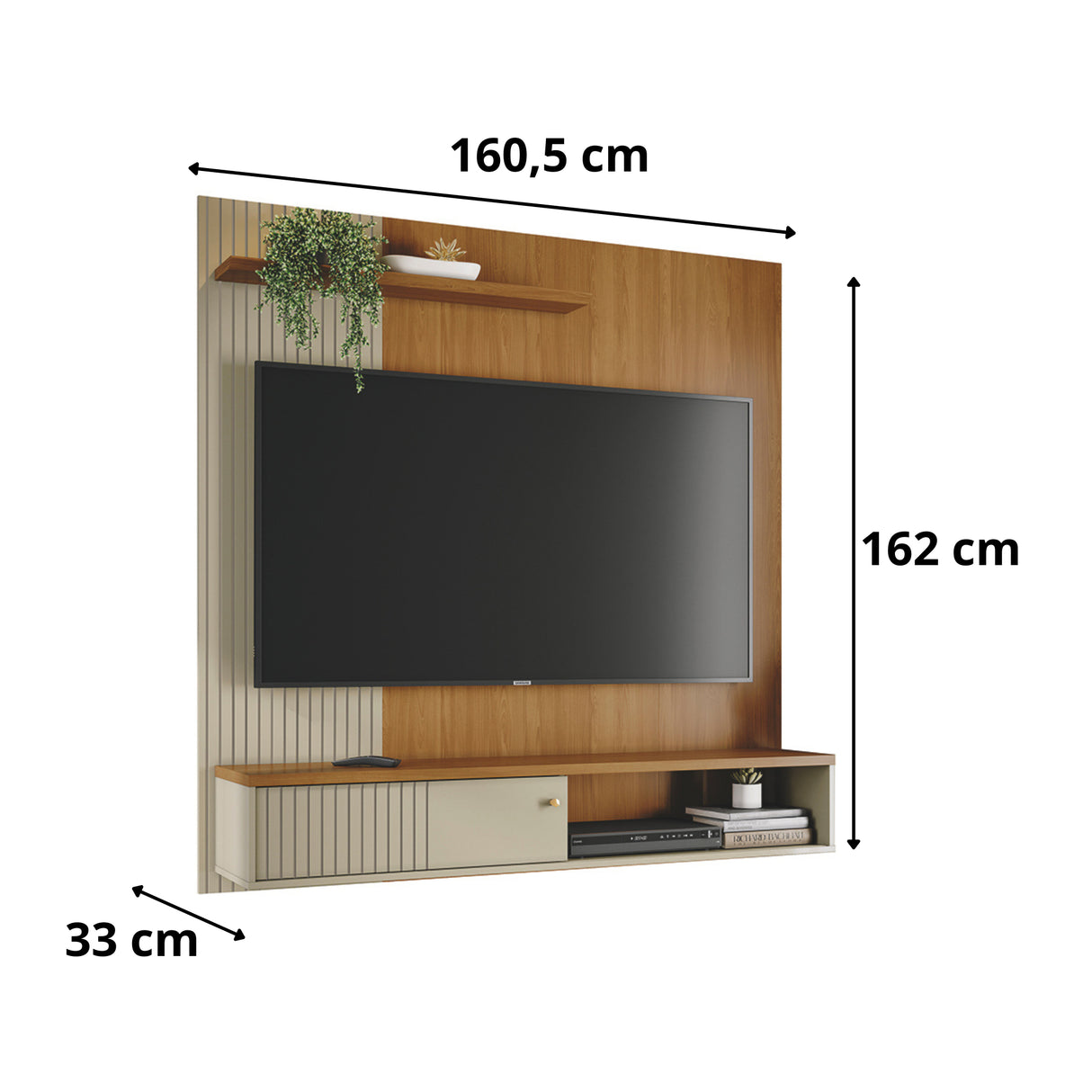 Panel de TV Aura Almendra y Blanco 160.5x162cm para TV Hasta 65" Pulgadas con Dos Compartimientos