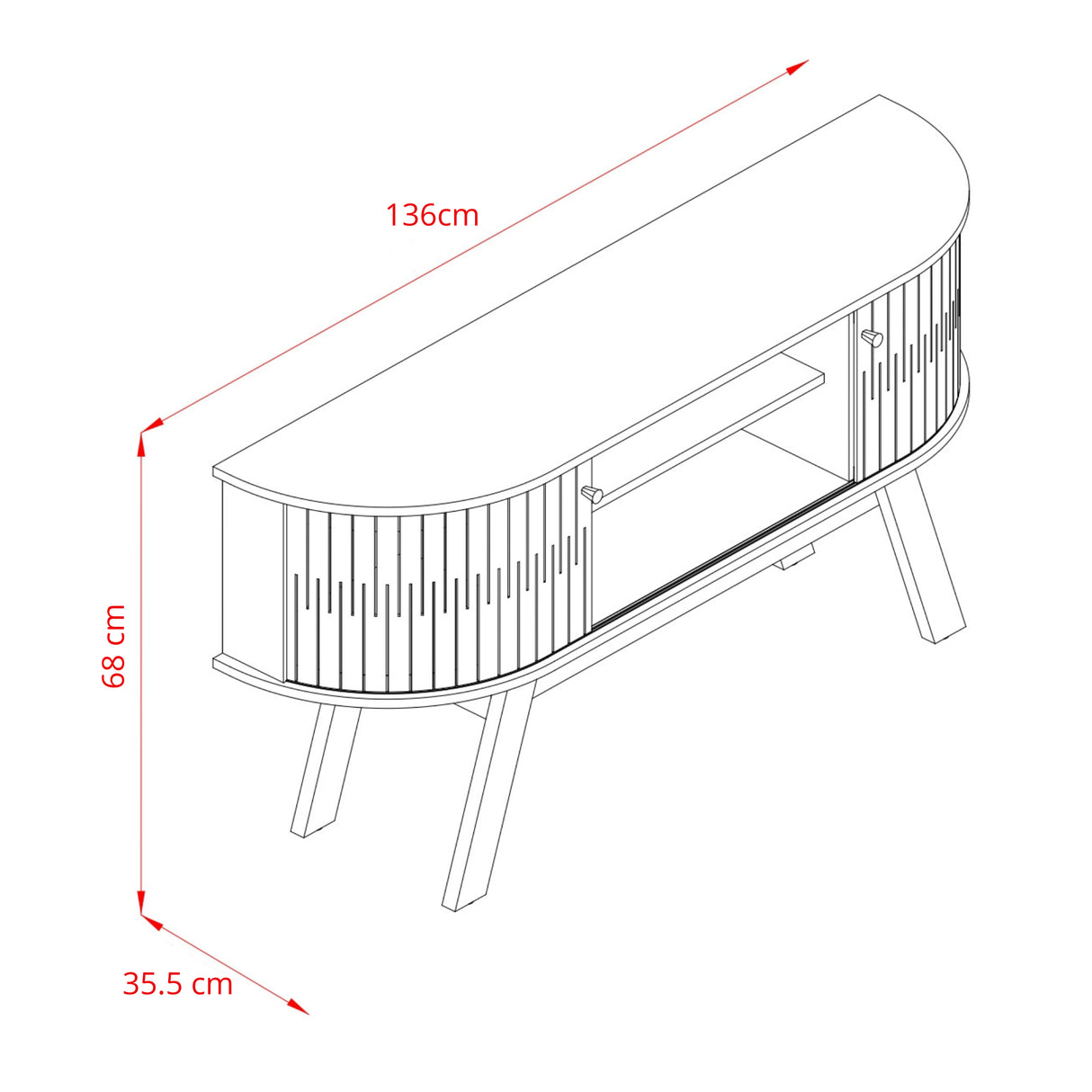 Mesa para TV Atlas Canela y Blanco 136x68cm para TV Hasta 55" Pulgadas con Dos Compartimientos y con Dos Cajones