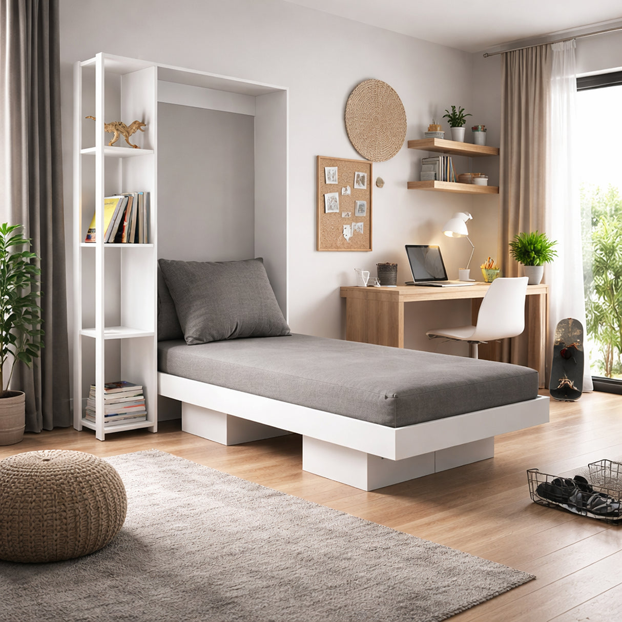 Cama Japón Blanco 90.5x35.5cm para Colchon Sencillo 90 X 190 Cm y con Almacenamiento