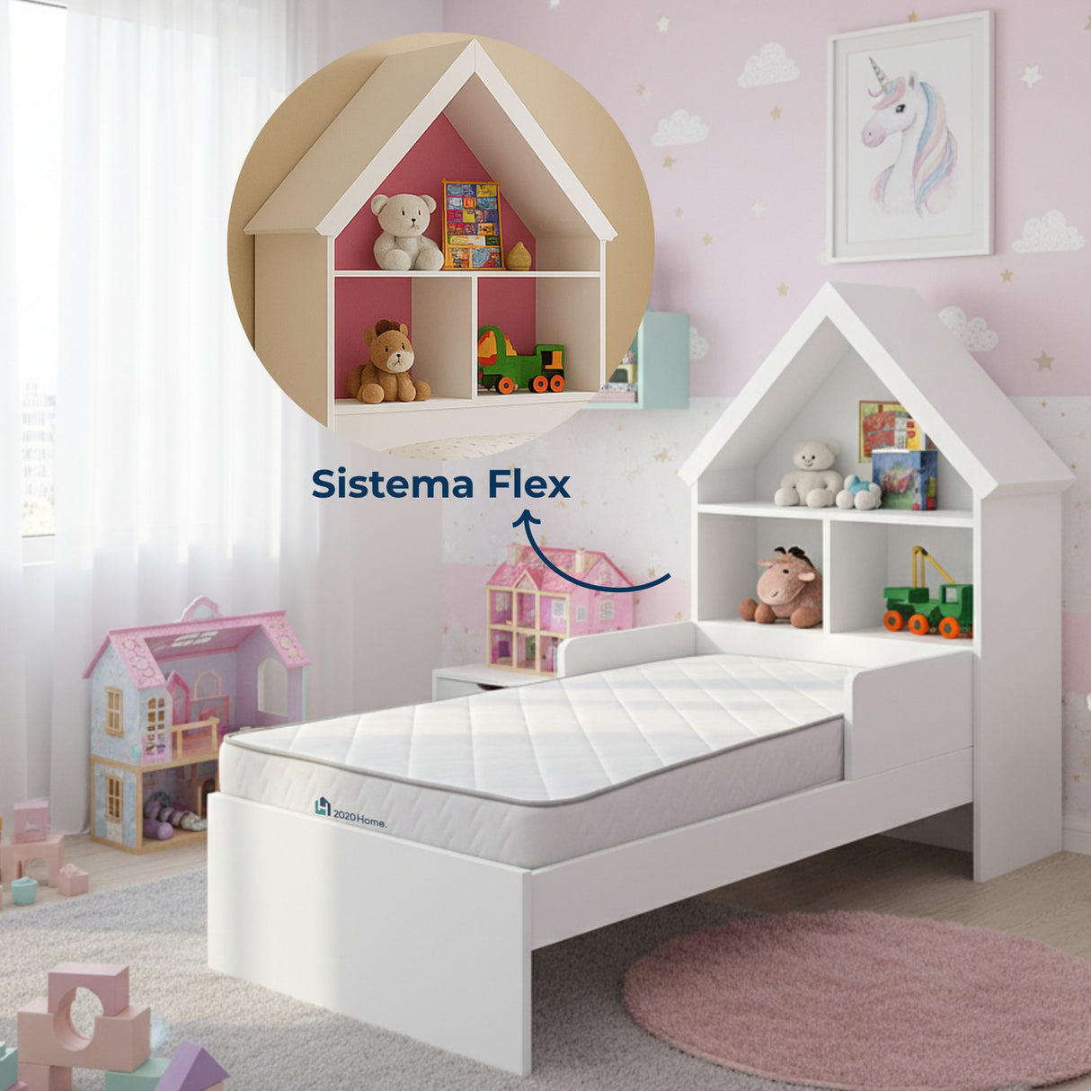 Combo Base Cama y Colchoneta Ariel Blanco 108x160cm con Cabecero y con Almacenamiento
