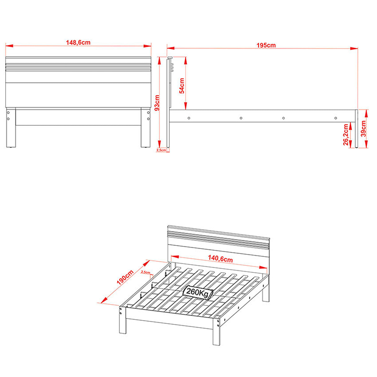 Combo Base Cama y Colchón Kaia Almendra 148.6x93cm para Colchon Doble 140 X 190 Cm
