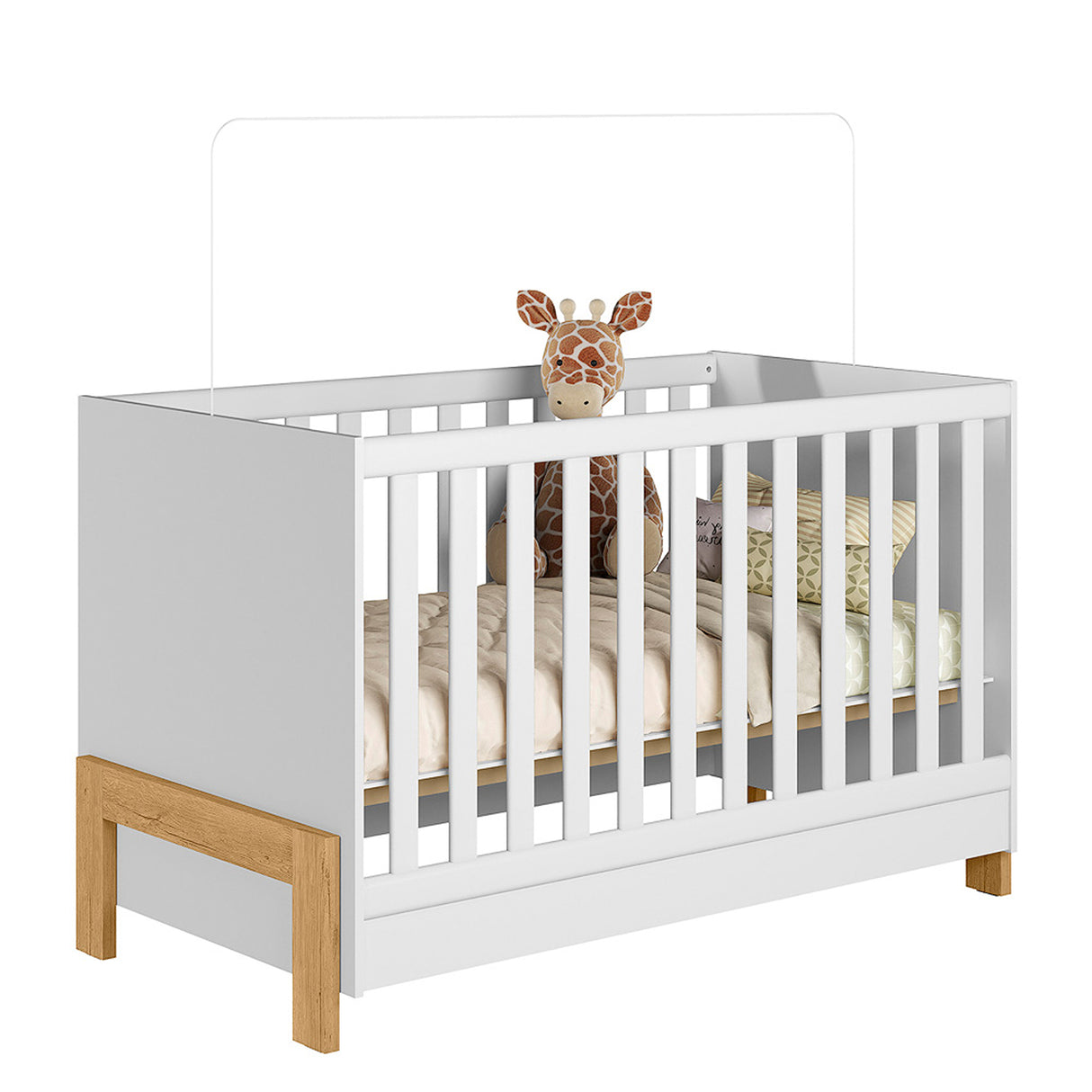 Cuna Fantasia Blanco y Almendra 74x85.5cm para Colchon Infantil 70 X 130 Cm