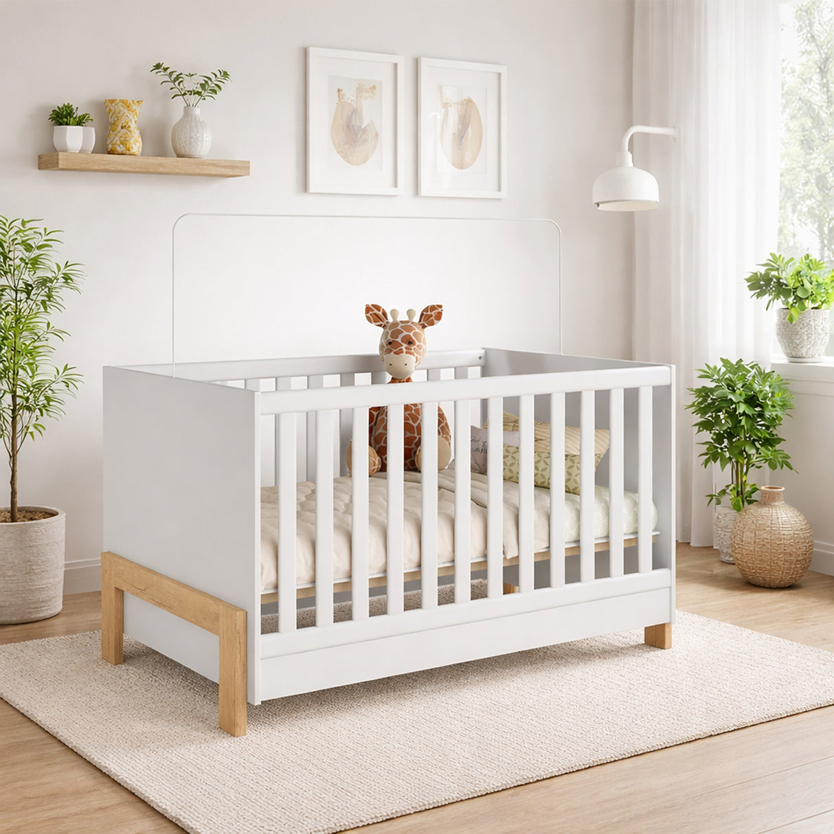 Cuna Fantasia Blanco y Almendra 74x85.5cm para Colchon Infantil 70 X 130 Cm