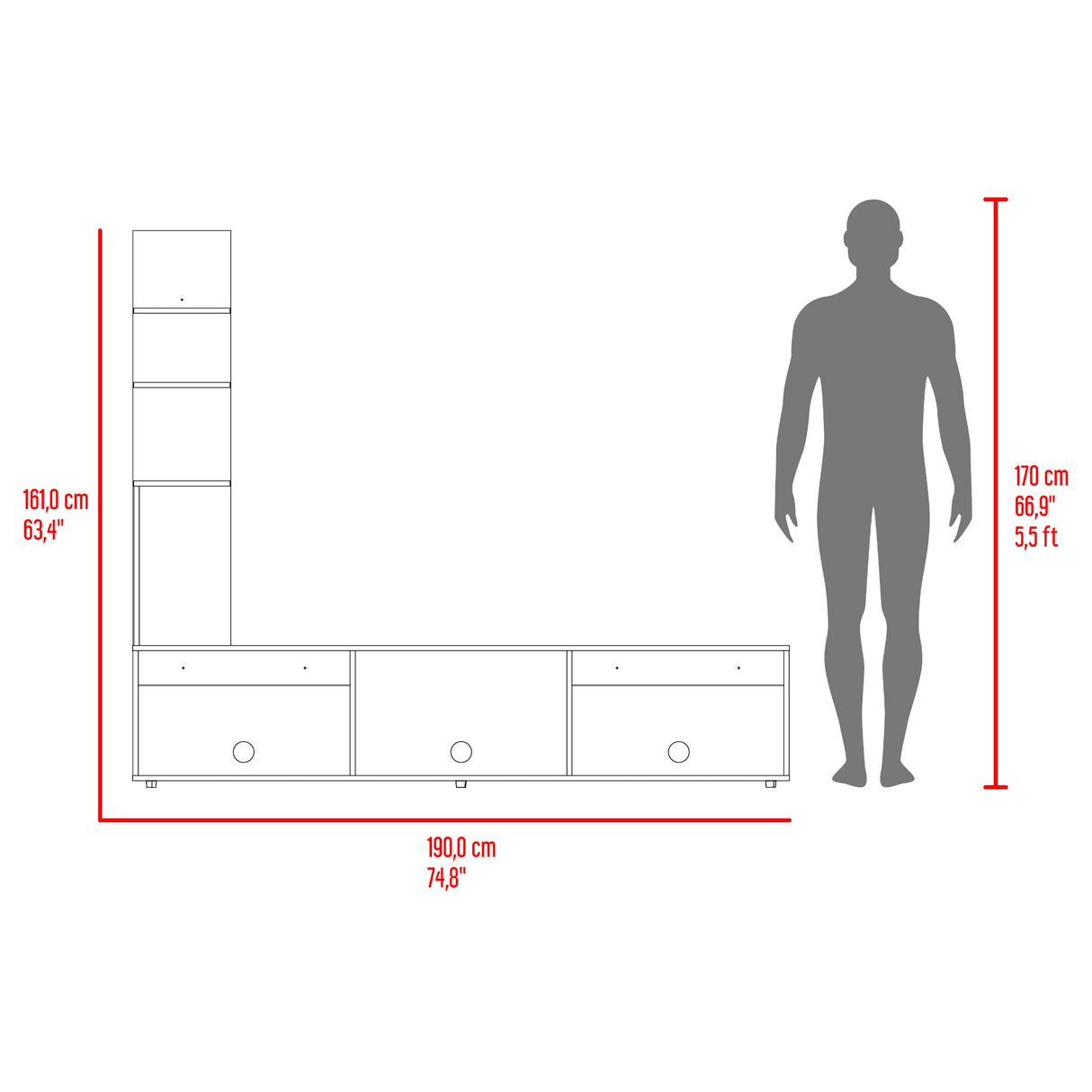 Centro de Entretenimiento Canarias Plus Positano y Wengue 190x161cm para TV Hasta 65" Pulgadas con Tres Compartimientos