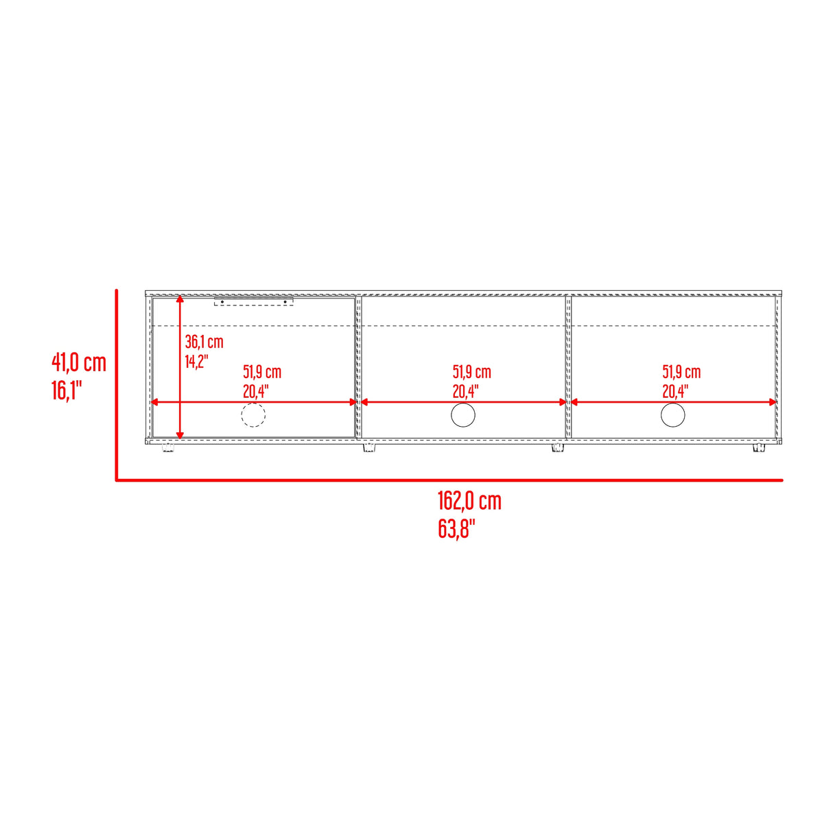 Rack de TV Dorne Fresno Europeo y Blanco 162x41.1cm para TV Hasta 65" Pulgadas con Tres Compartimientos