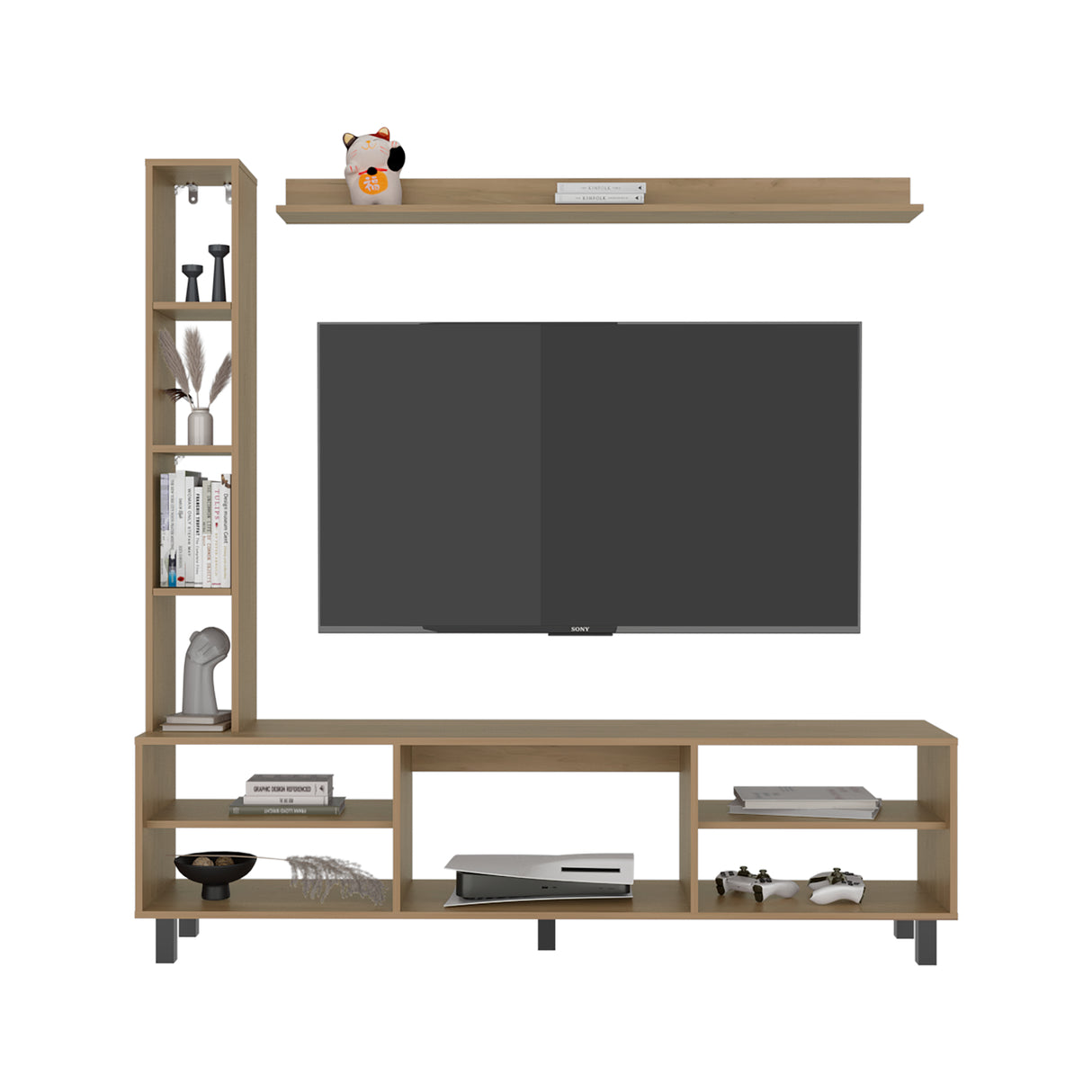 Centro de Entretenimiento Scio Fresno Europeo 170x169.1cm para TV Hasta 65" Pulgadas con Nueve Compartimientos
