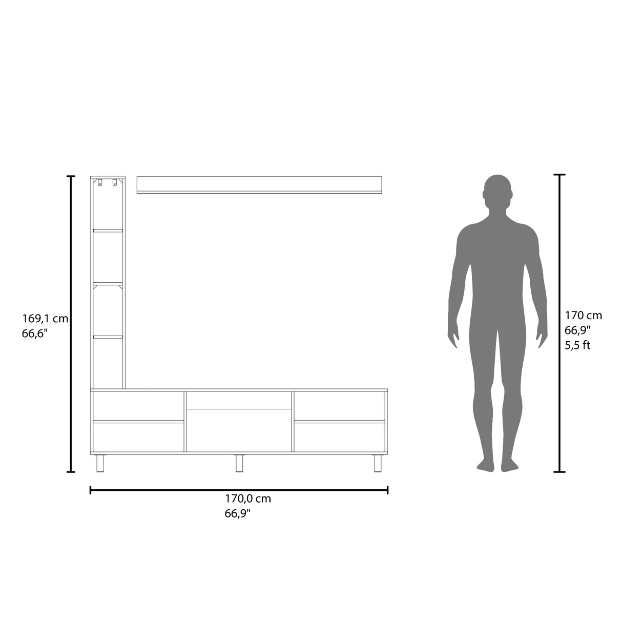 Centro de Entretenimiento Scio Fresno Europeo 170x169.1cm para TV Hasta 65" Pulgadas con Nueve Compartimientos