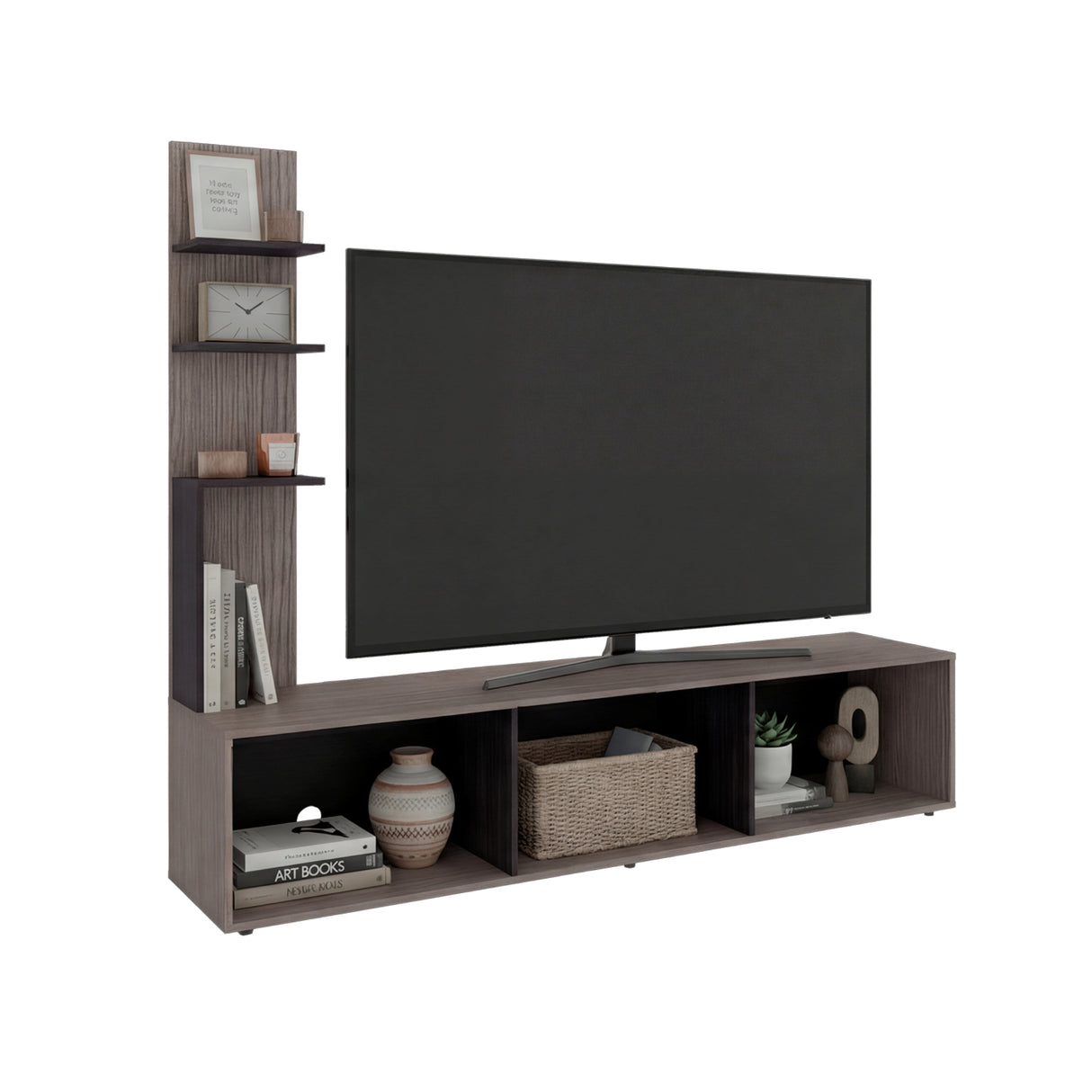 Centro de Entretenimiento Canarias Positano y Wengue 190x161cm para TV Hasta 65" Pulgadas con Tres Compartimientos
