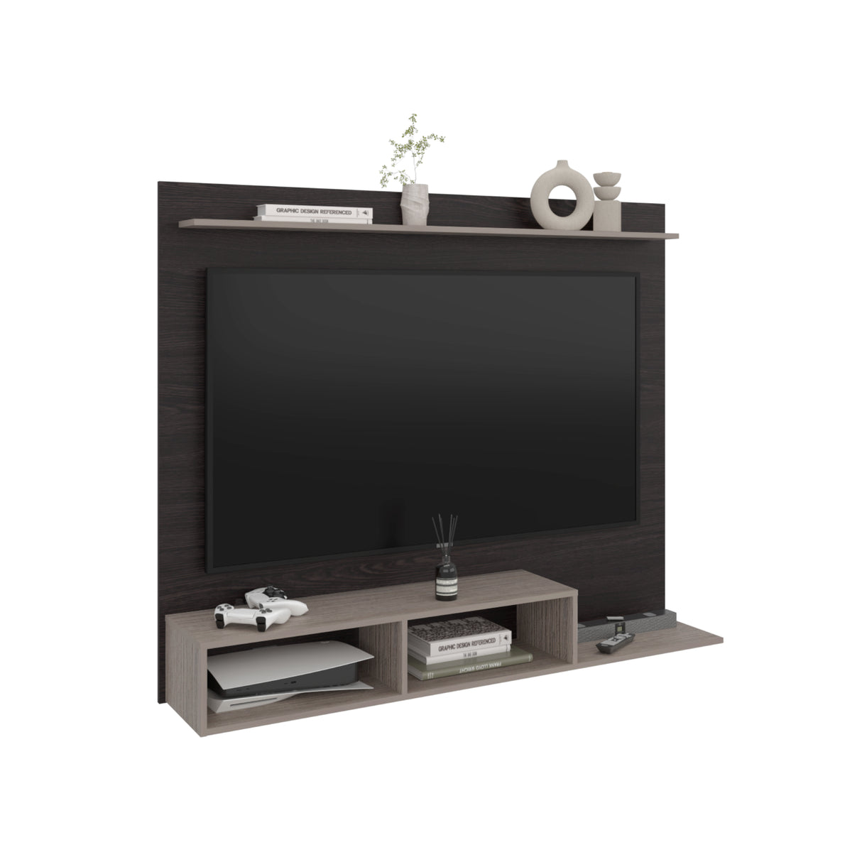 Panel de TV Munt Positano y Wengue 160x130cm para TV Hasta 70" Pulgadas con Dos Compartimientos
