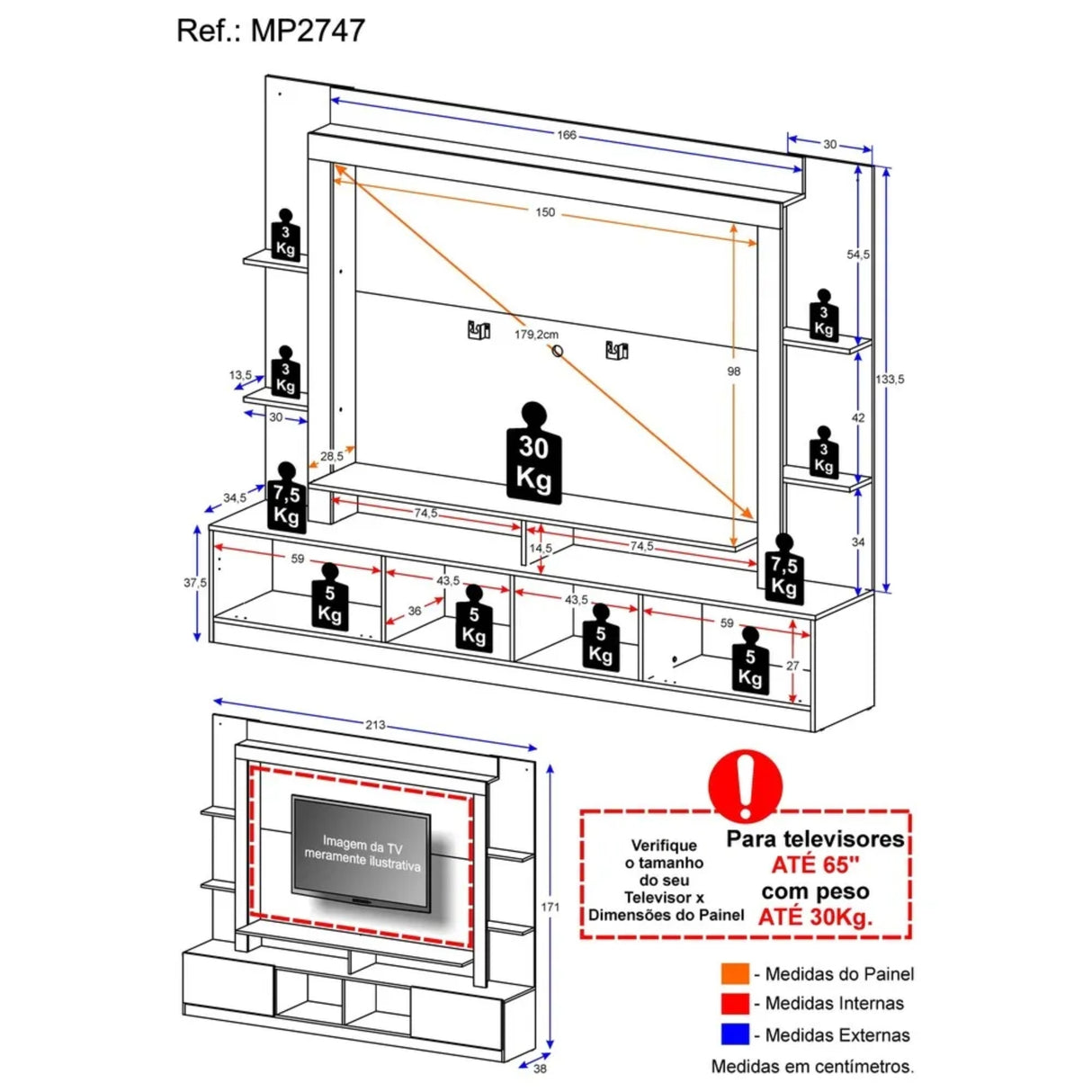 Centro de Entretenimiento Berlin Castaño 213x171cm para TV Hasta 60" Pulgadas con Cuatro Compartimientos