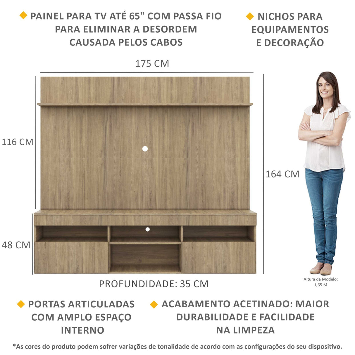 Rack con Panel Madrid Castaño 175x164cm para TV Hasta 55" Pulgadas con Cinco Compartimientos