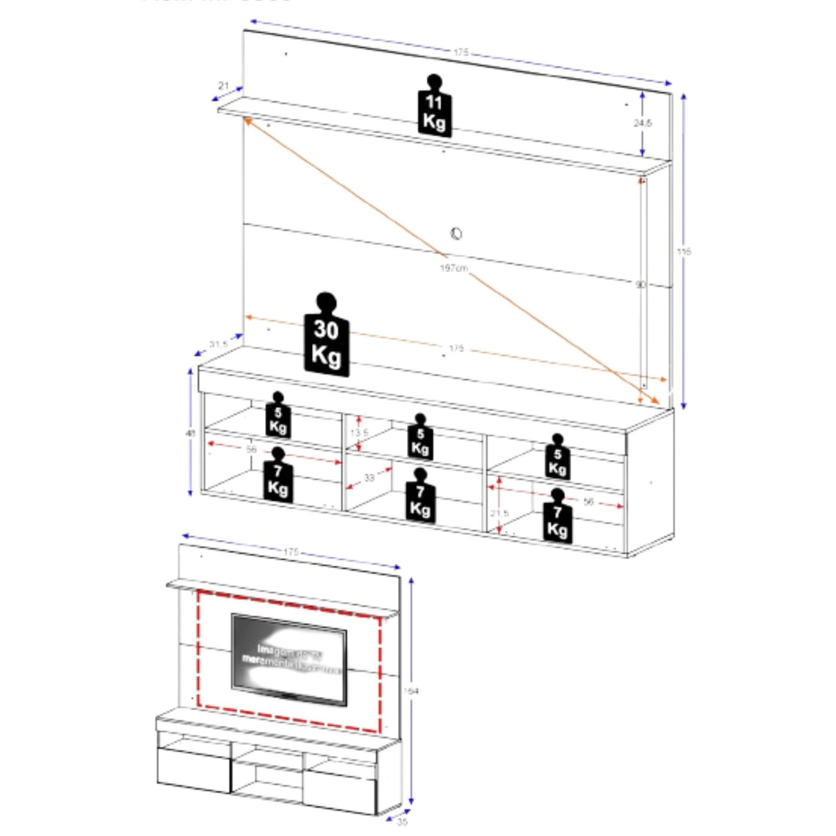 Rack con Panel Madrid Castaño 175x164cm para TV Hasta 55" Pulgadas con Cinco Compartimientos