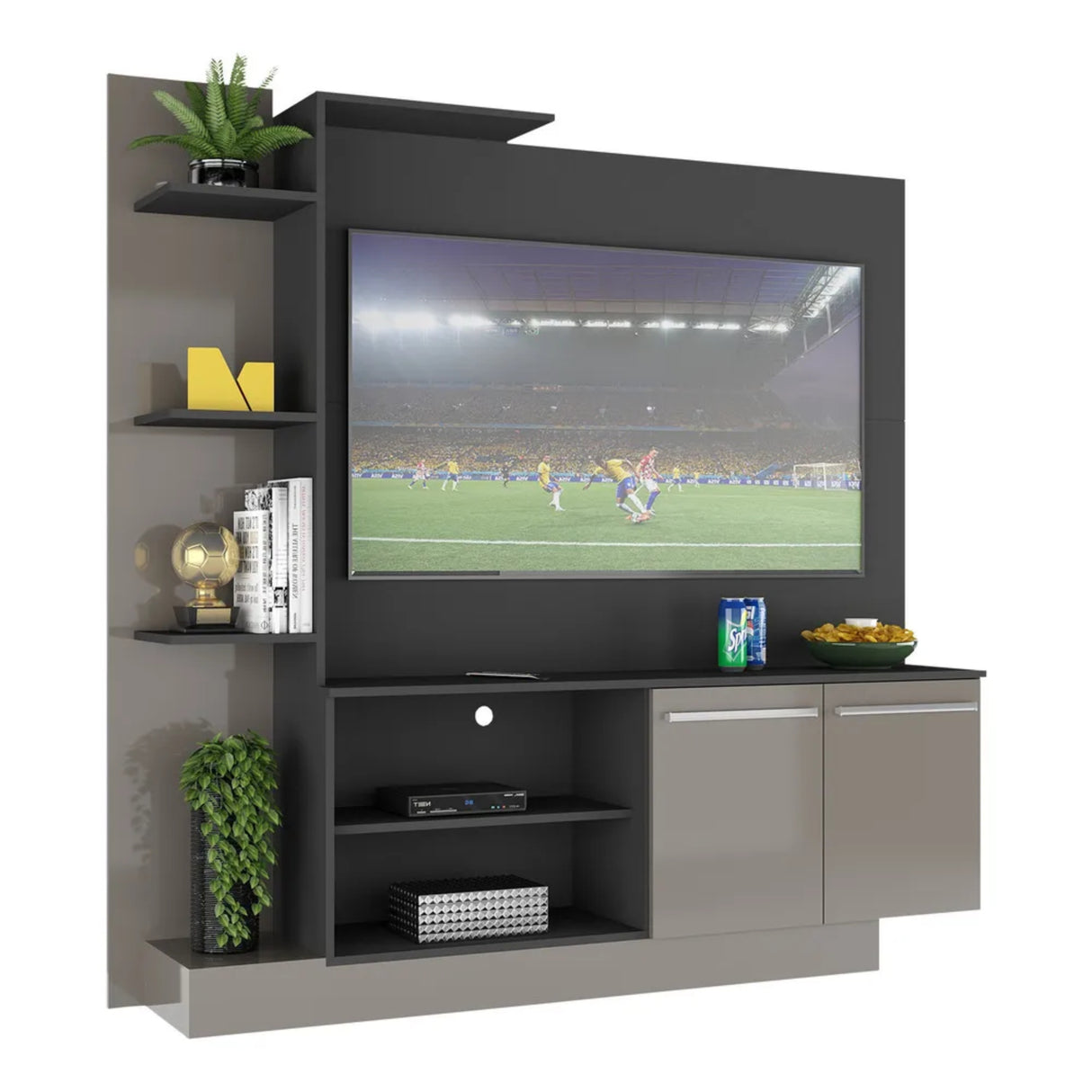 Centro de Entretenimiento Colon Negro 165x164cm para TV Hasta 50" Pulgadas con Tres Compartimientos
