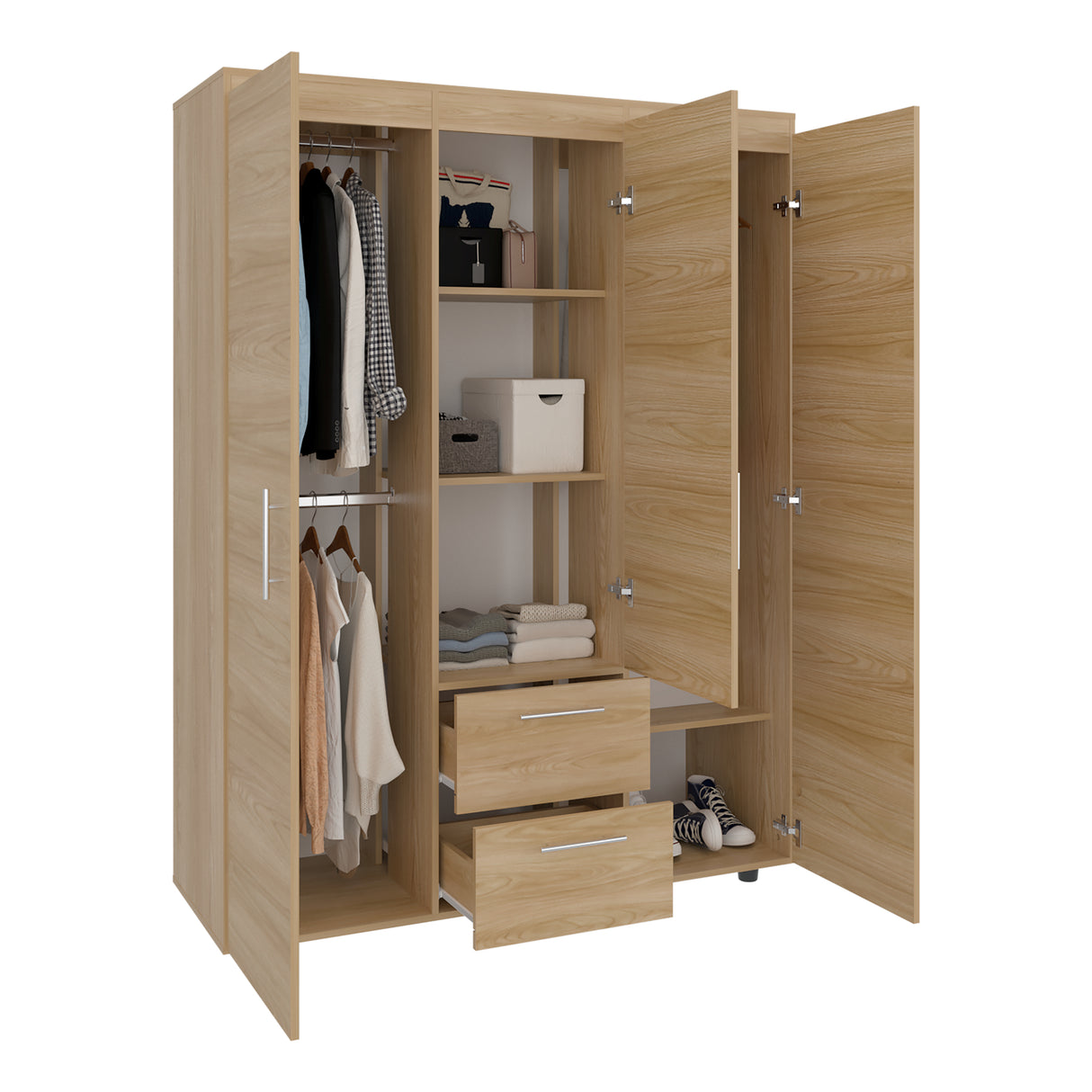Closet Baru Fresno Europeo 135x180cm con Tres Puertas y con Dos Cajones