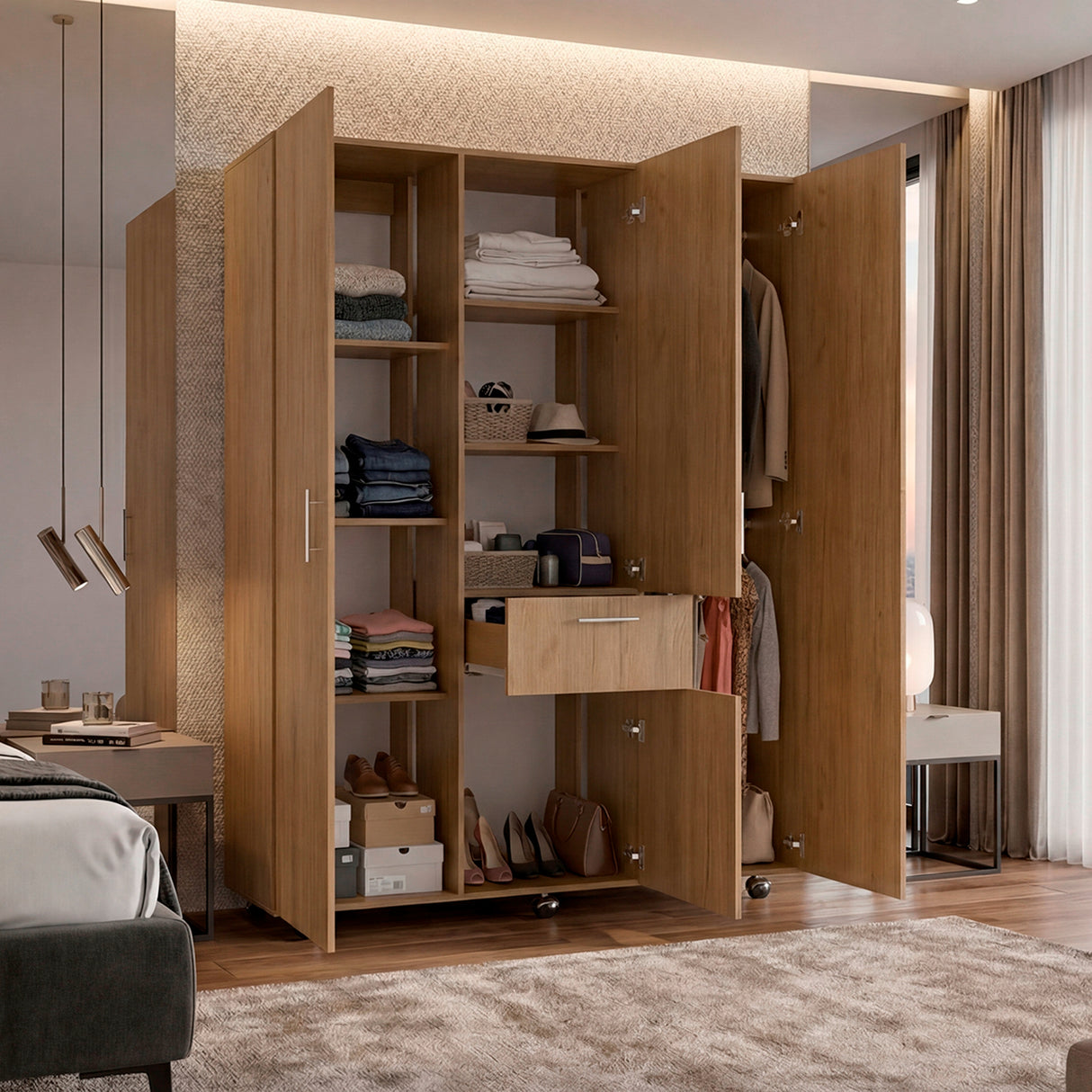 Closet Amalfi Fresno Europeo 140x183cm con Cuatro Puertas y con Un Cajón