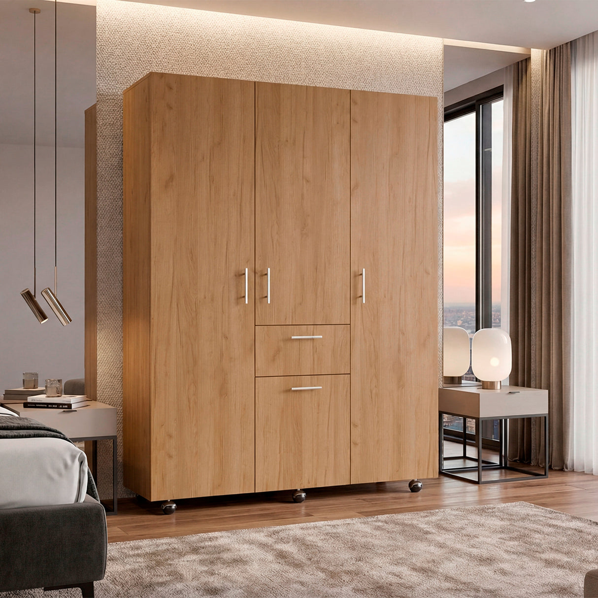Closet Amalfi Fresno Europeo 140x183cm con Cuatro Puertas y con Un Cajón