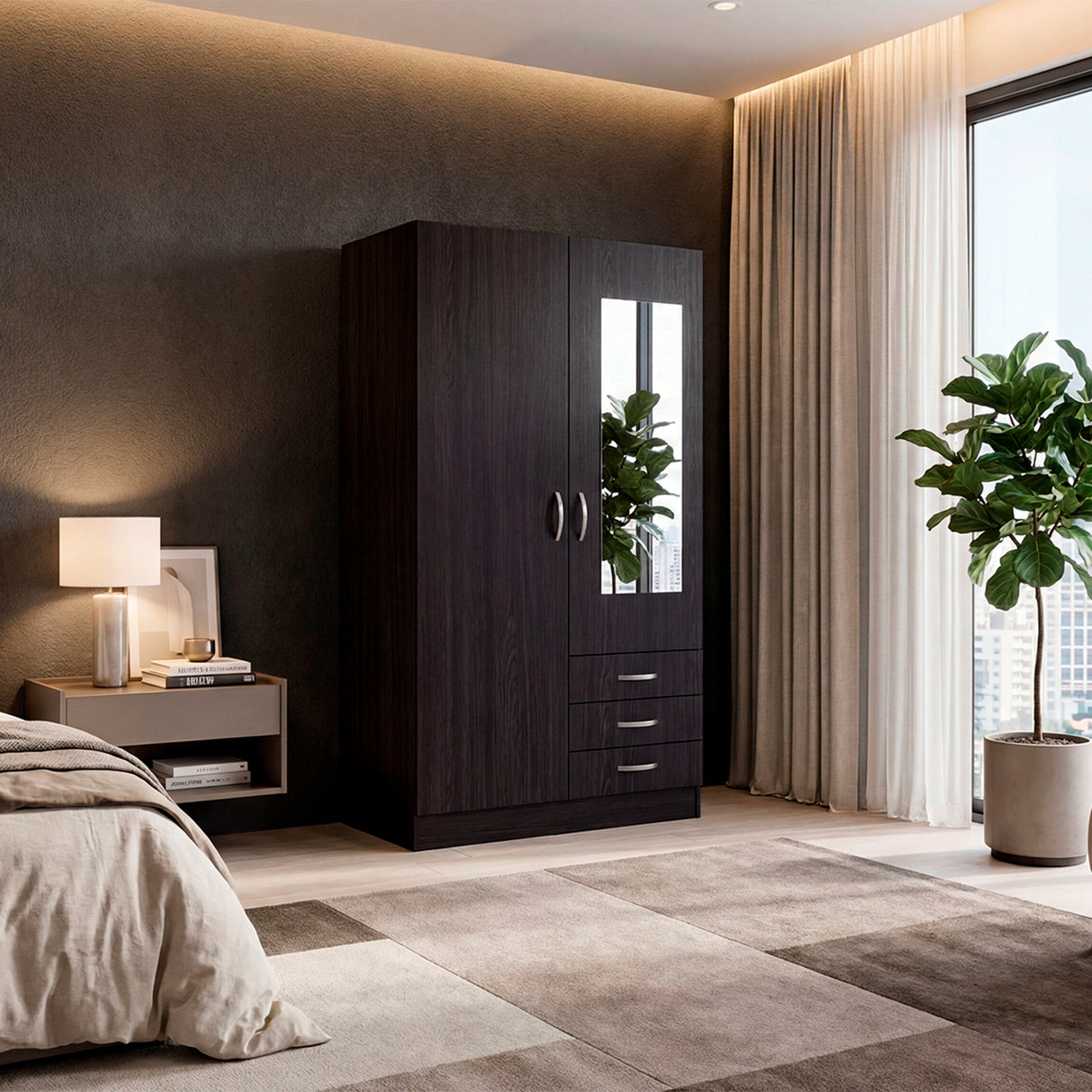 Closet Marfil Wengue 100x180.6cm con Dos Puertas y con Tres Cajones