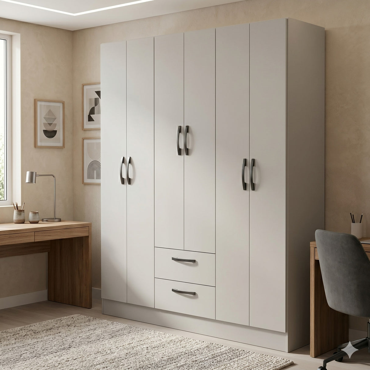 Closet Essence Blanco 135x173cm con Seis Puertas y con Dos Cajones