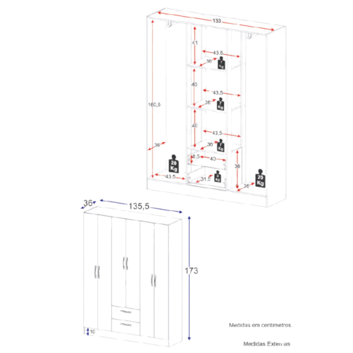 Closet Essence Castaño 135x173cm con Seis Puertas y con Dos Cajones