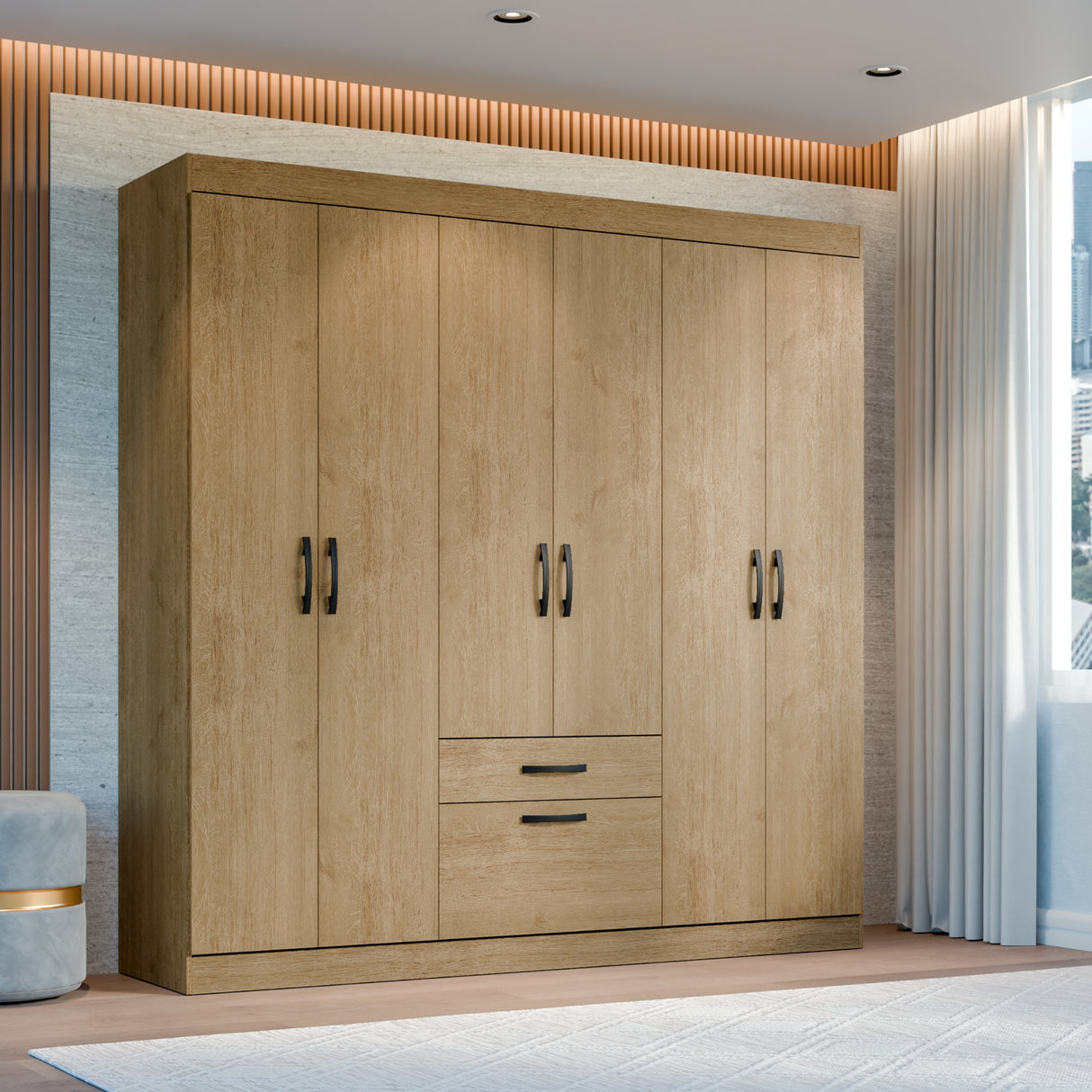 Closet Nova Castaño 181x183cm con Seis Puertas y con Un Cajón