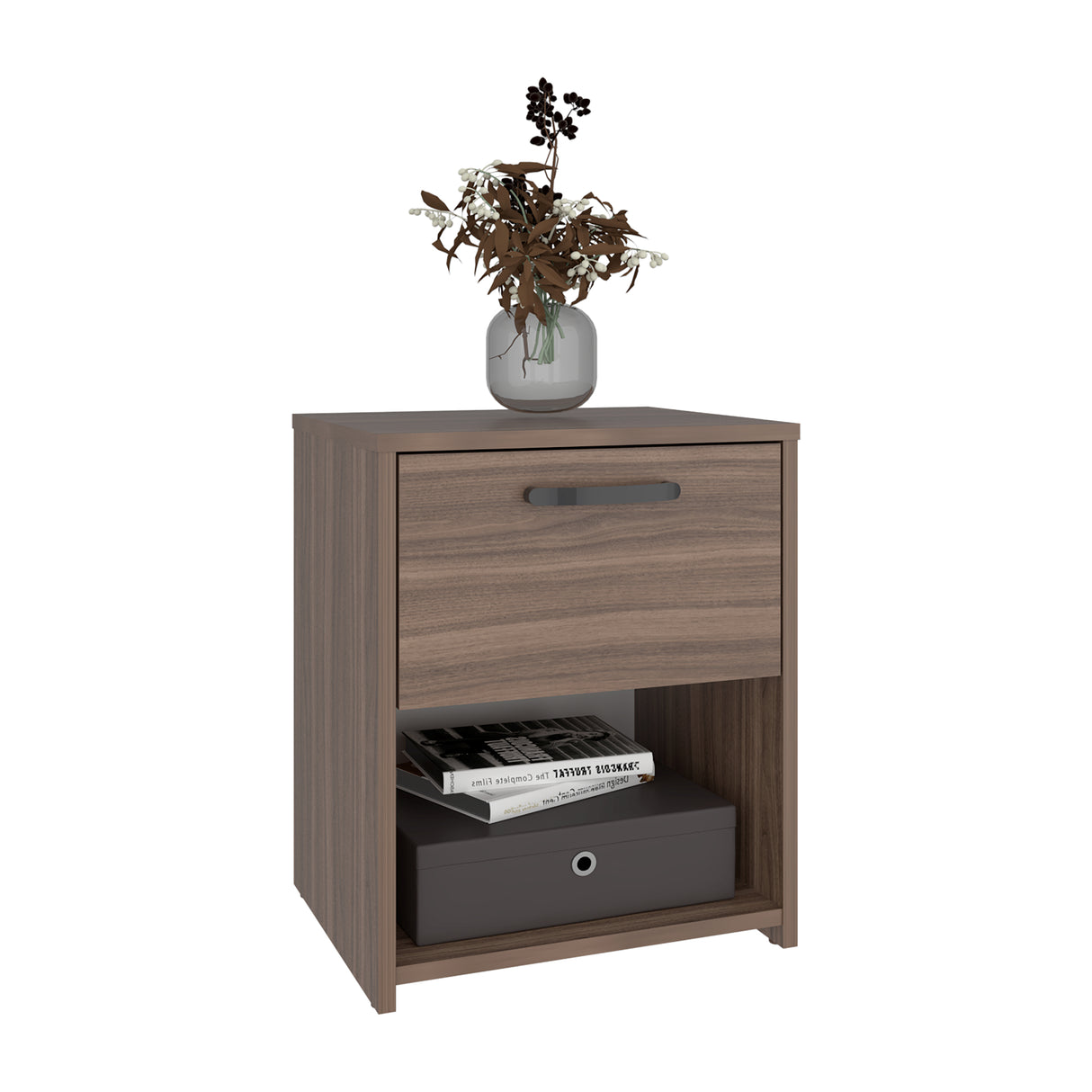 Mesa de Noche Pamplona Avellana 40x48.6cm con Un Cajón y un Compartimiento