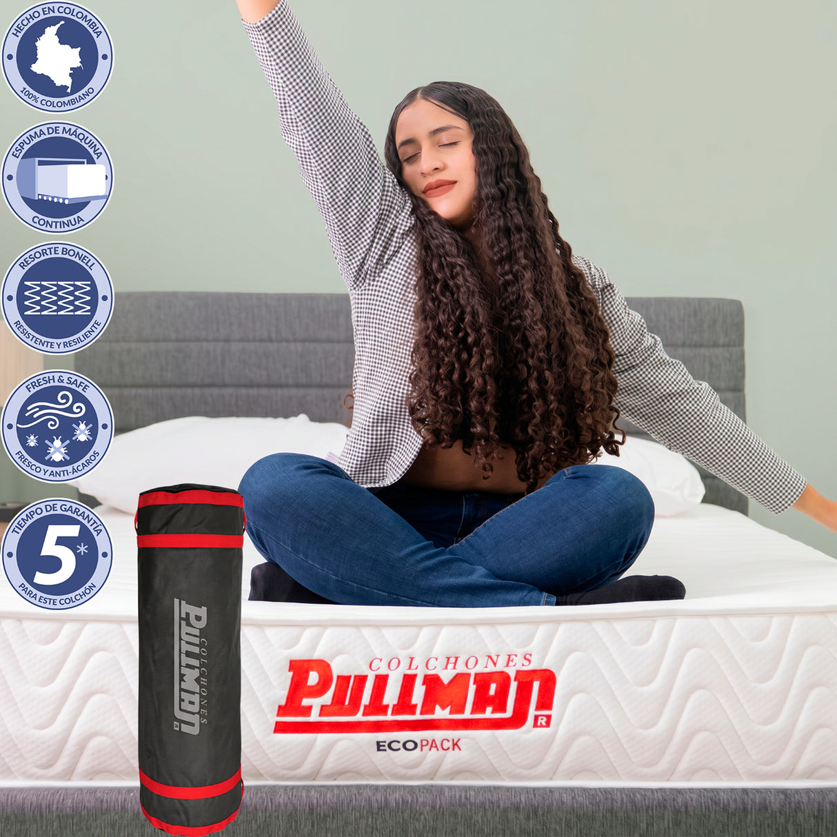 Colchón Enrollado Ecopack Blanco Sencillo 100 X 190 Cm Ortopedico Firmeza Medio con Pillow Sencillo