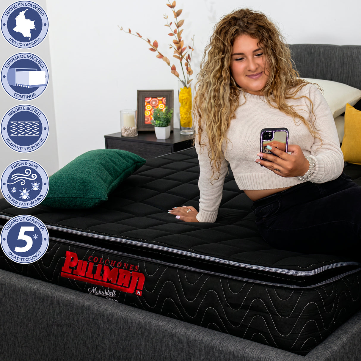 Colchón Enrollado Orthopack BTU Negro Queen 160 X 190 Cm Ortopedico Firmeza Medio con Pillow Sencillo