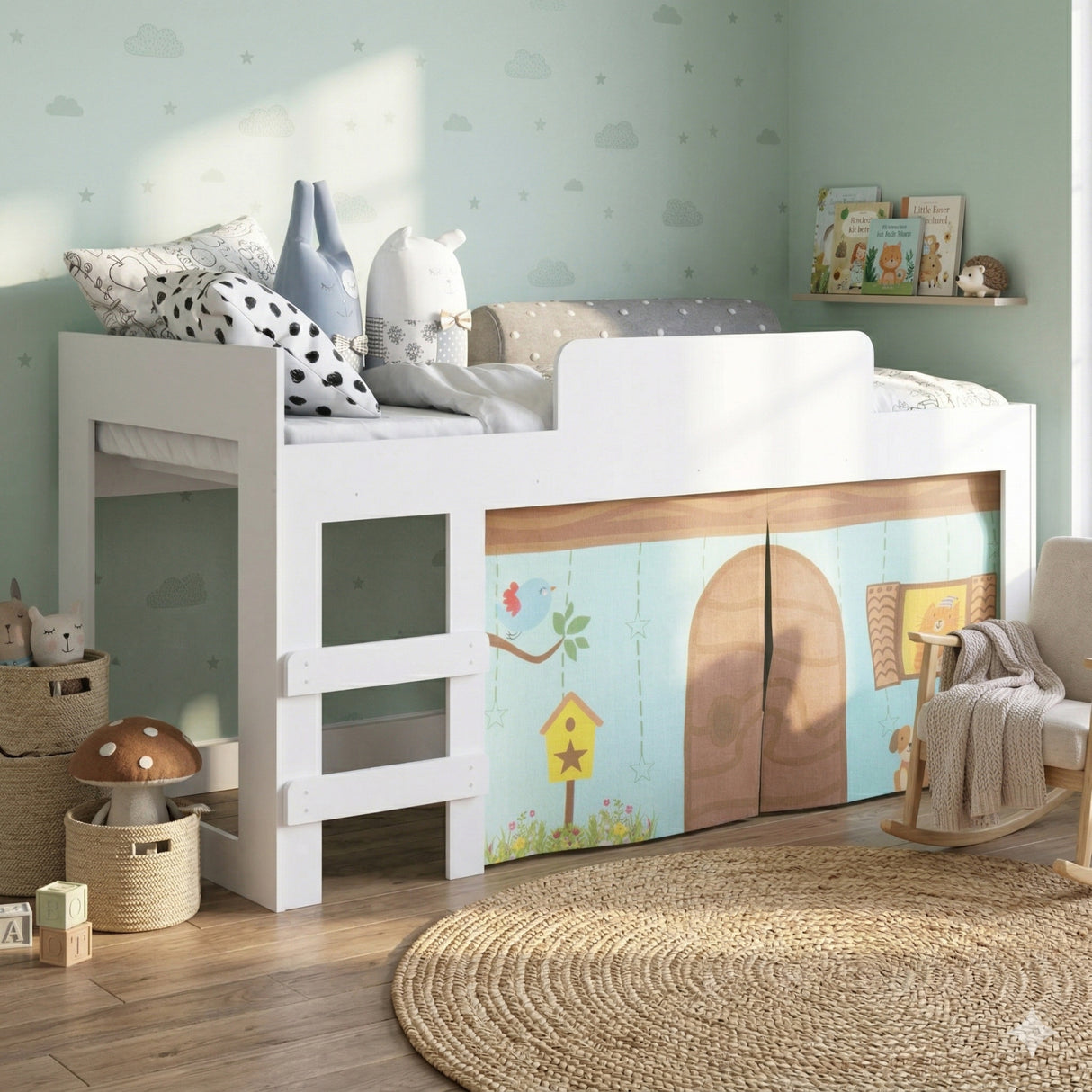 Cama Infantil Blanco 93.2x100.2cm para colchón Sencillo 90 X 190 Cm con Cabecero y sin Colchon