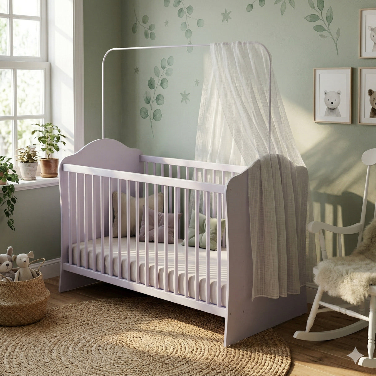Cuna Dulces Sueños Blanco 68.5x91.5cm para colchón Infantil 60 X 130 Cm con Cabecero y con Colchón