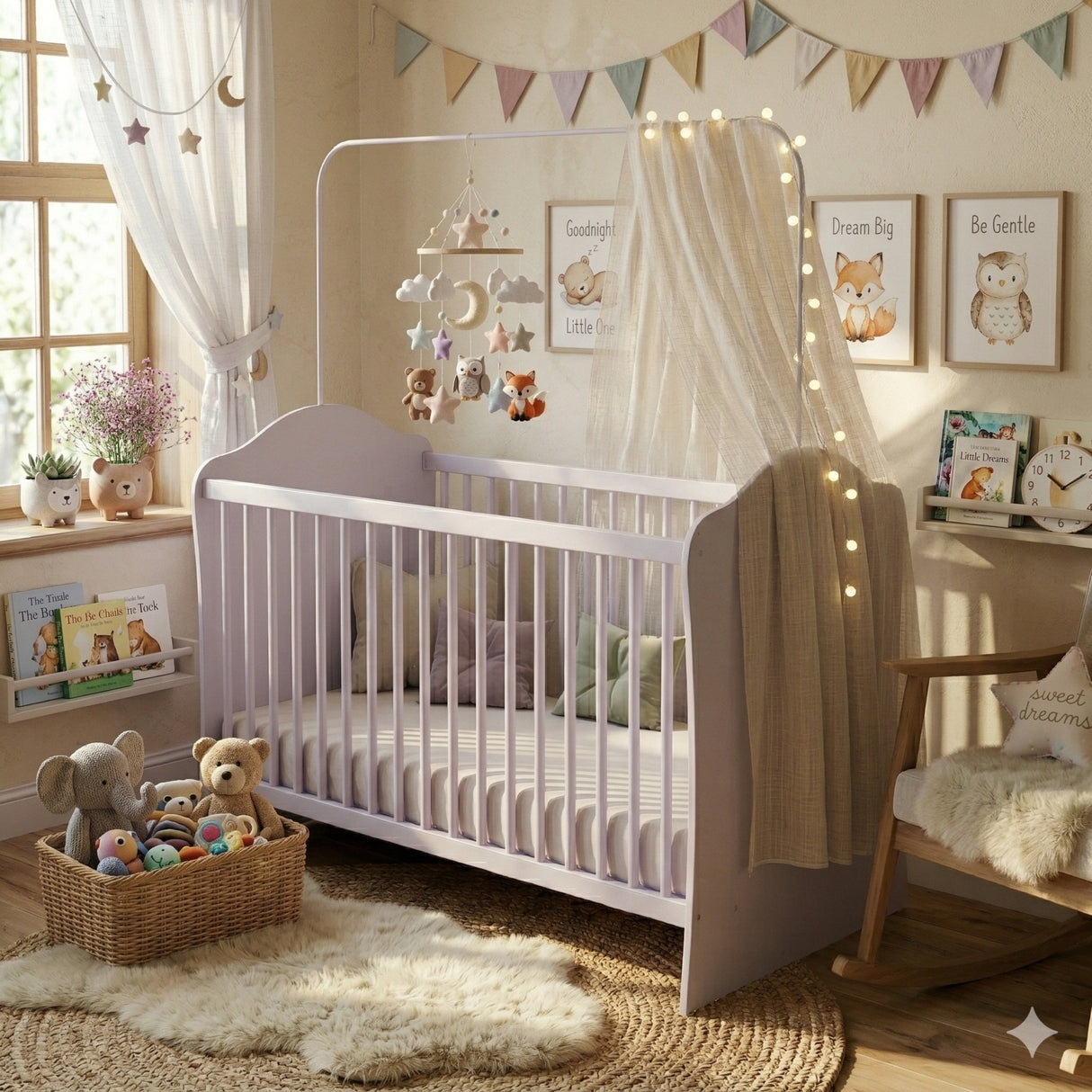 Cuna Dulces Sueños Blanco 68.5x91.5cm para colchón Infantil 60 X 130 Cm con Cabecero y con Colchón